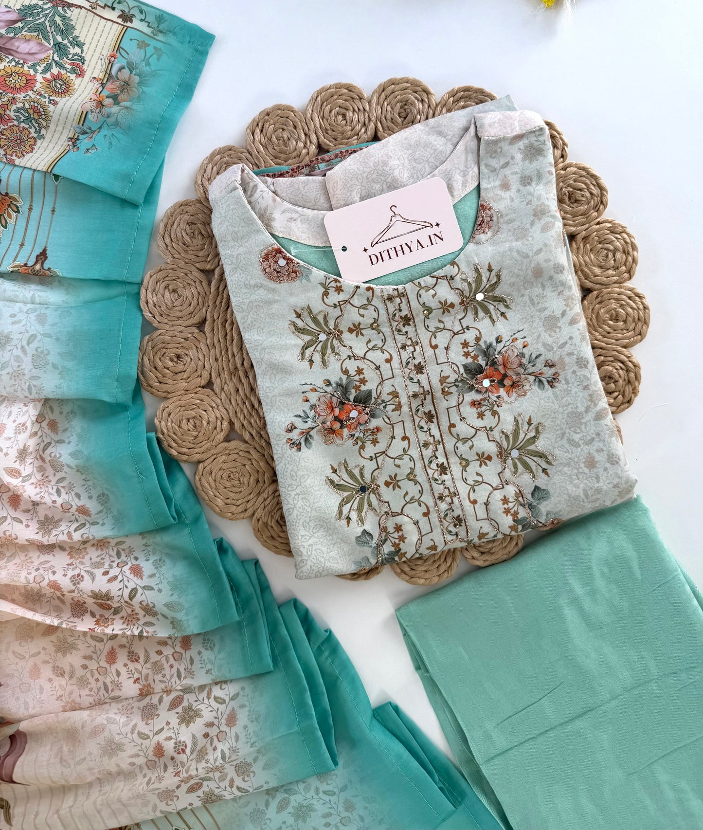 K518 - Rayon printed straight Kurti with pants and dupatta