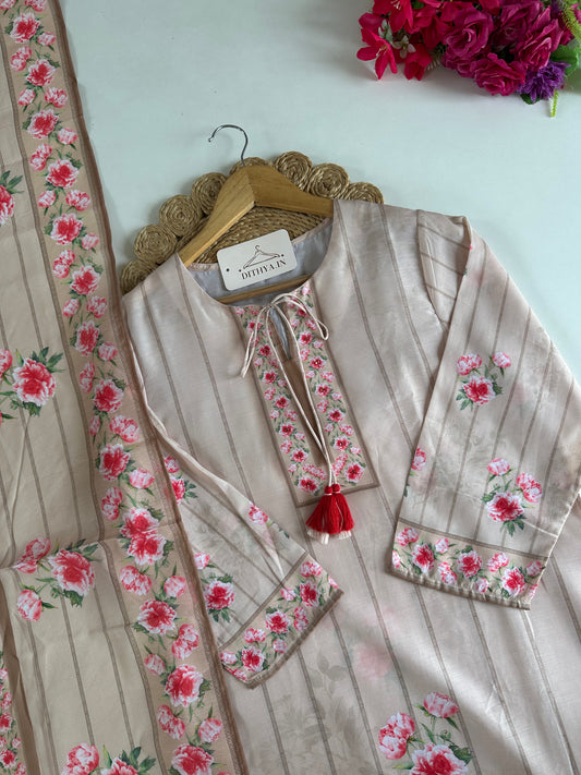 D614-Muslin straight Kurti with pants and dupatta