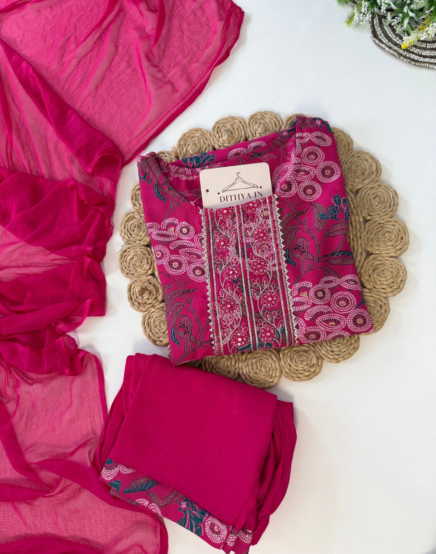K540 - Roman silk embroidered straight Kurti with pants and dupatta