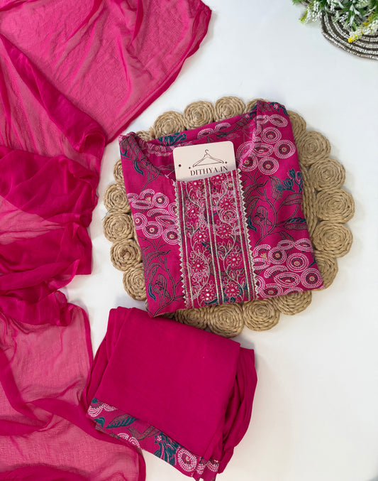 K540 - Roman silk embroidered straight Kurti with pants and dupatta