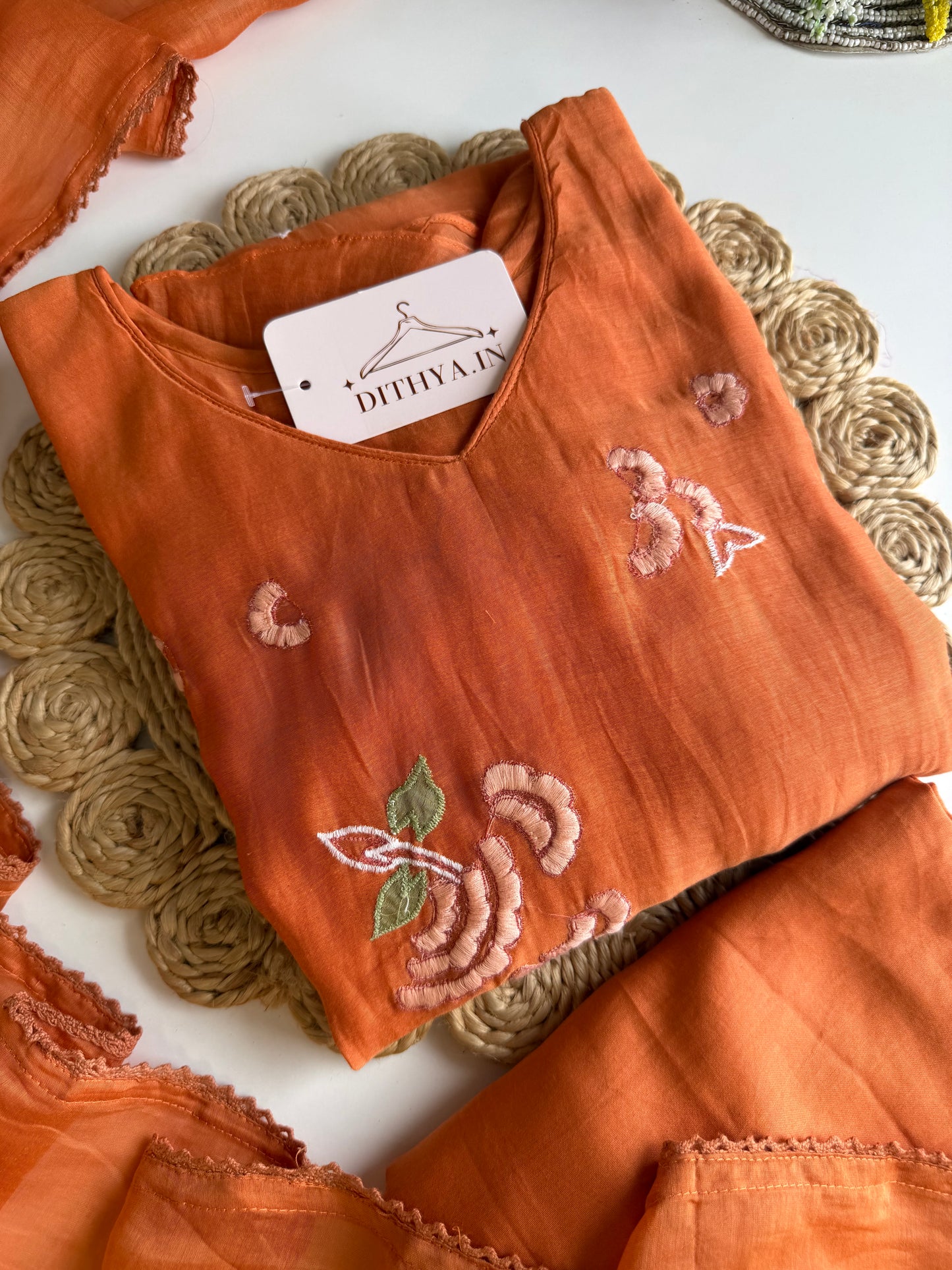 K194 - Mul chanderi embroidered aline Kurti with pants and dupatta