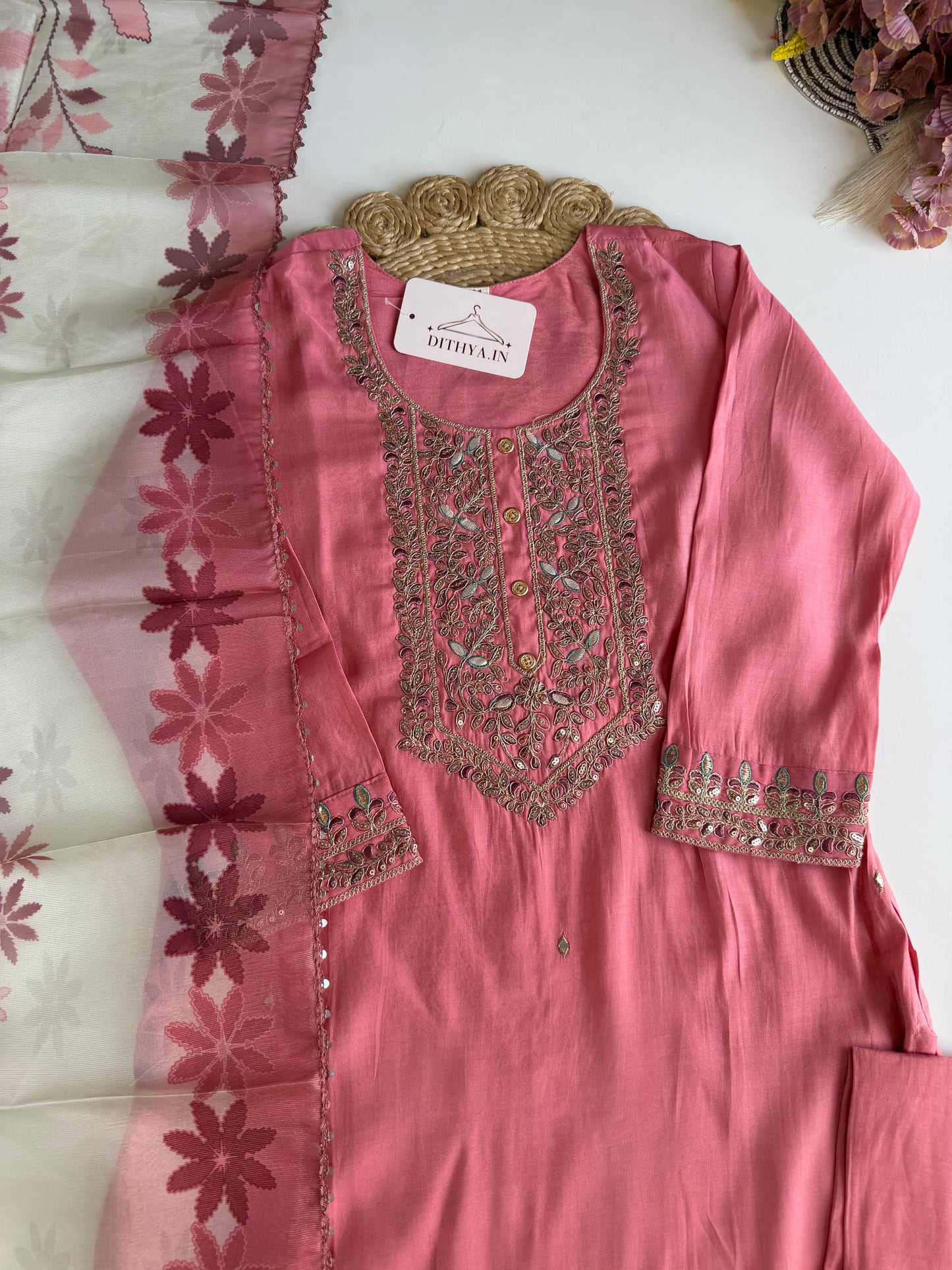 K135 - Roman silk straight Kurti with pants and dupatta