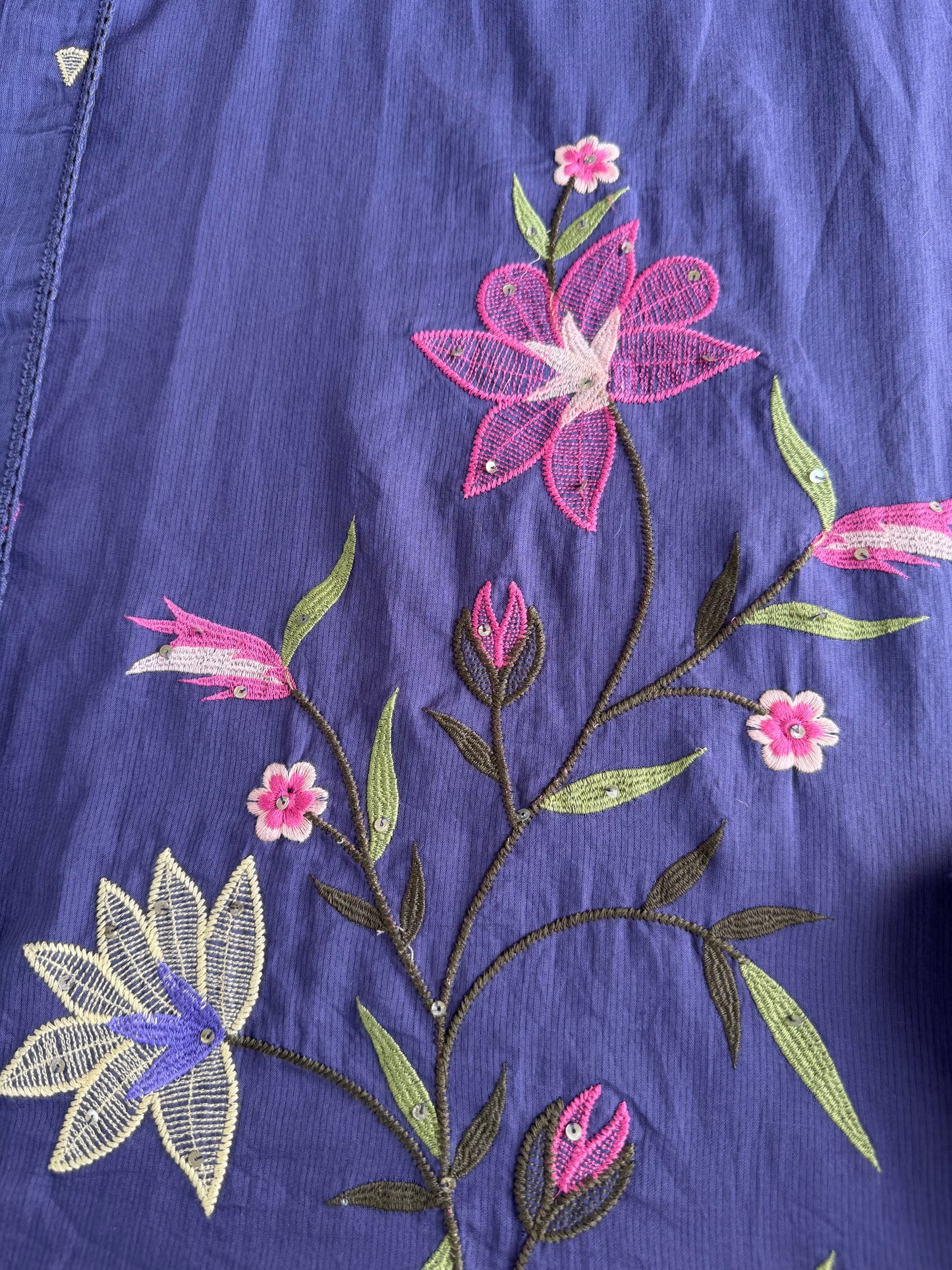 K688 - Mul cotton embroidered straight Kurti with pants and dupatta