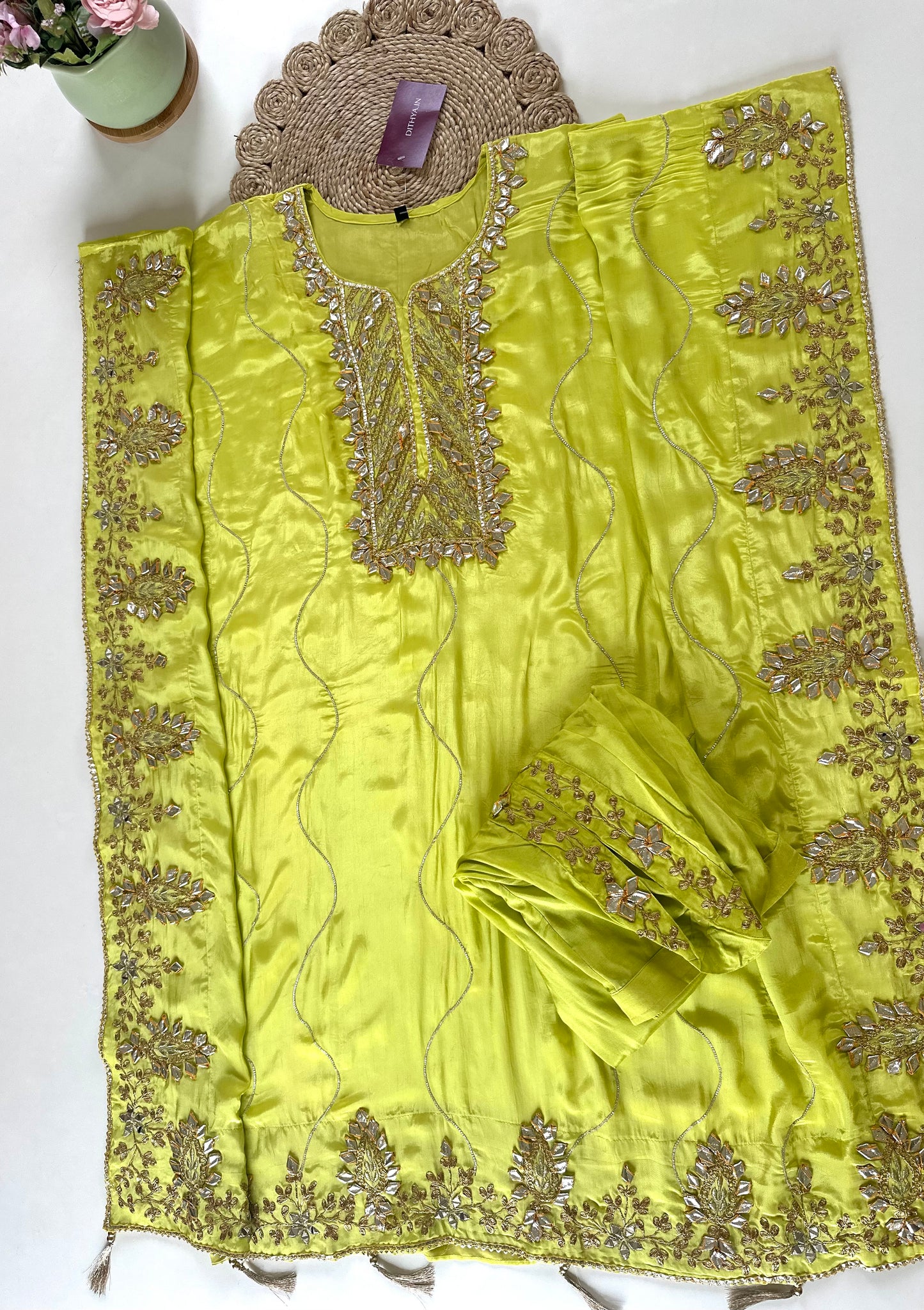 K182 - Pure crape Gota work Kaftan with pants