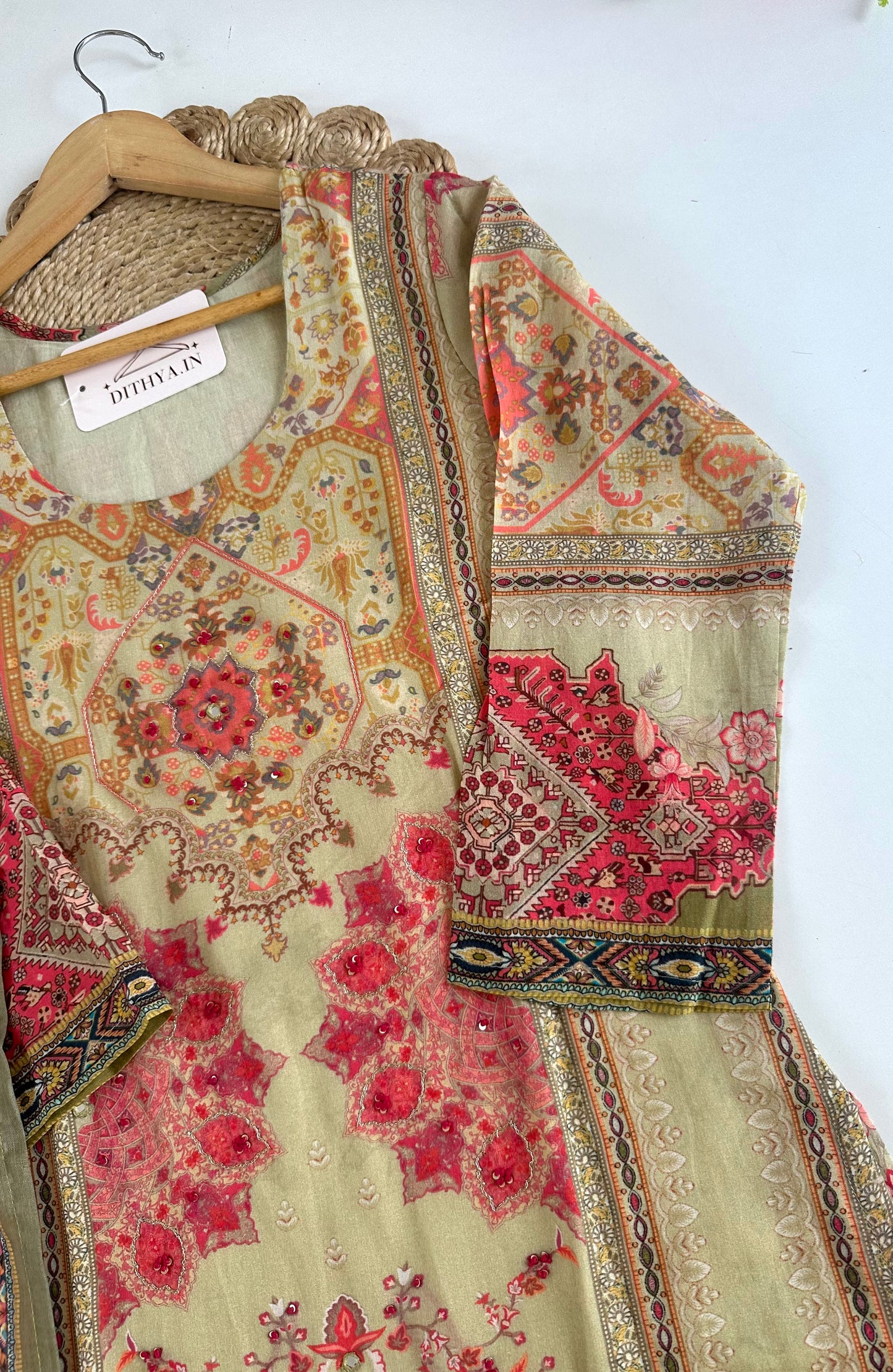 K463 - Mul cotton printed straight Kurti with pants and dupatta