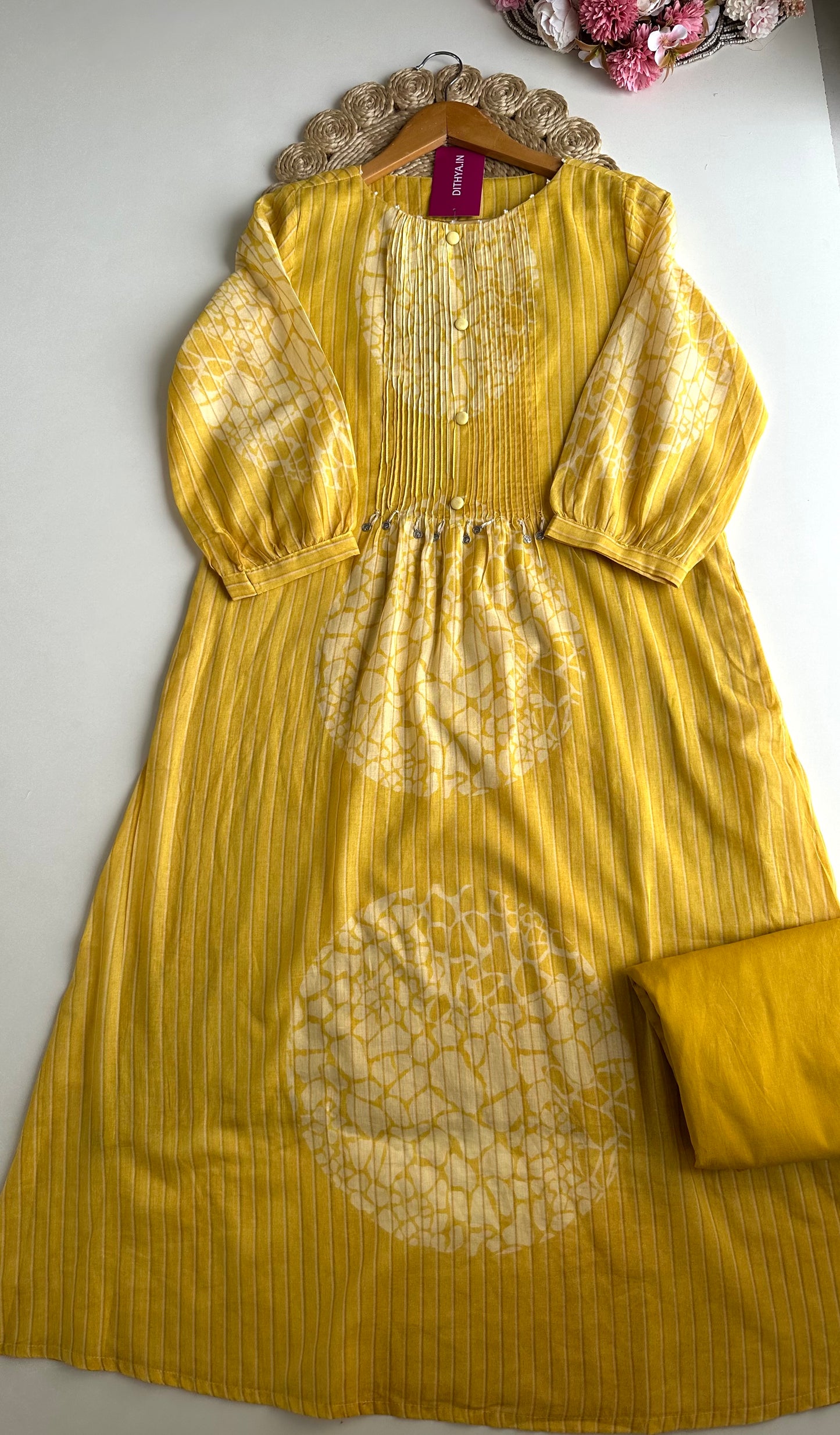 K238 - Cotton pintex floral Aline Kurti with pants in 2 colours