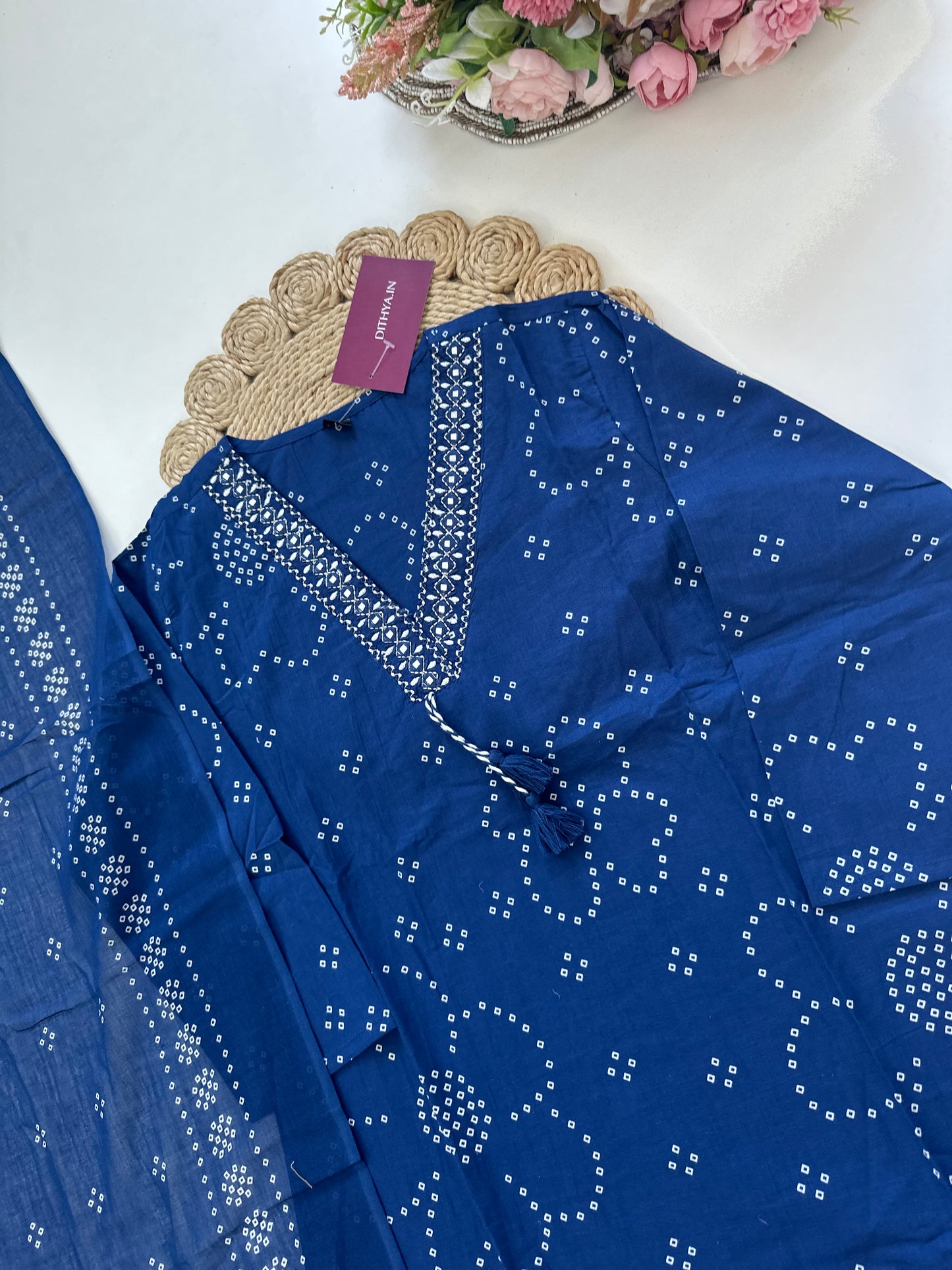 K053 - Cotton Aline Kurti with pants and dupatta in colours
