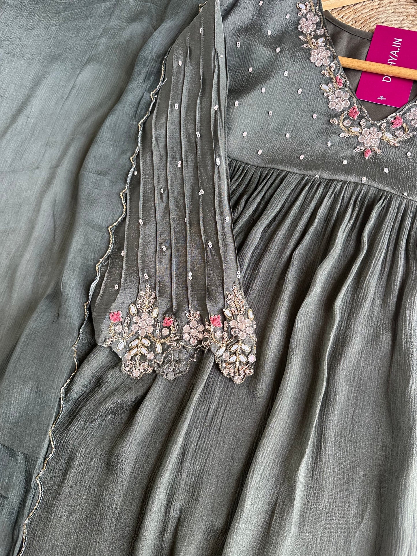 K028 - Pure Chinnon handwork Anarkali with pants and dupatta