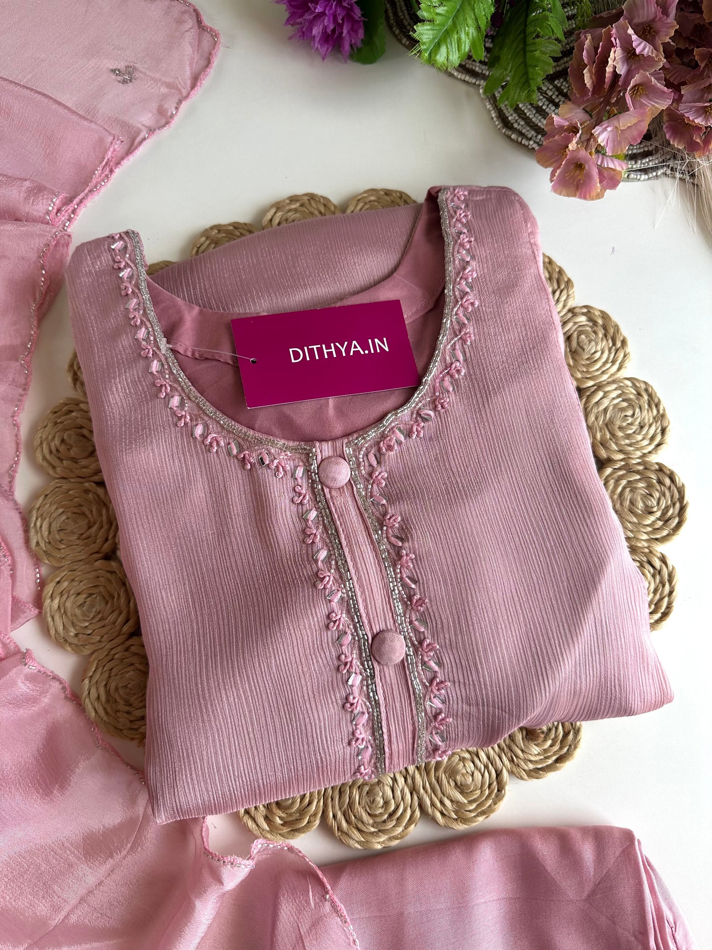 K415 - Pure chinnon handwork Anarkali with pants and dupatta