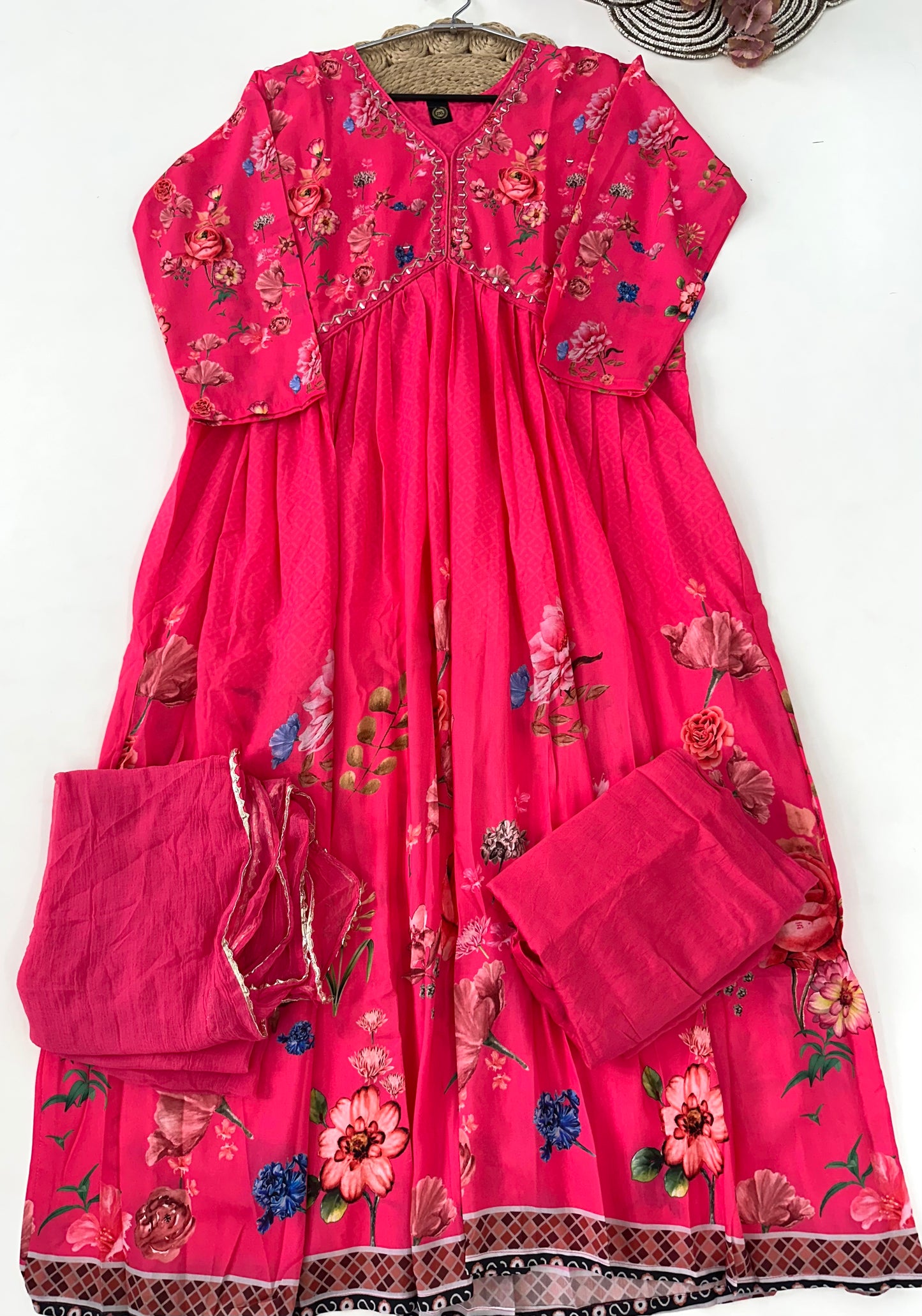 D174 - Muslin Alia cut Anarkali with pants and dupatta