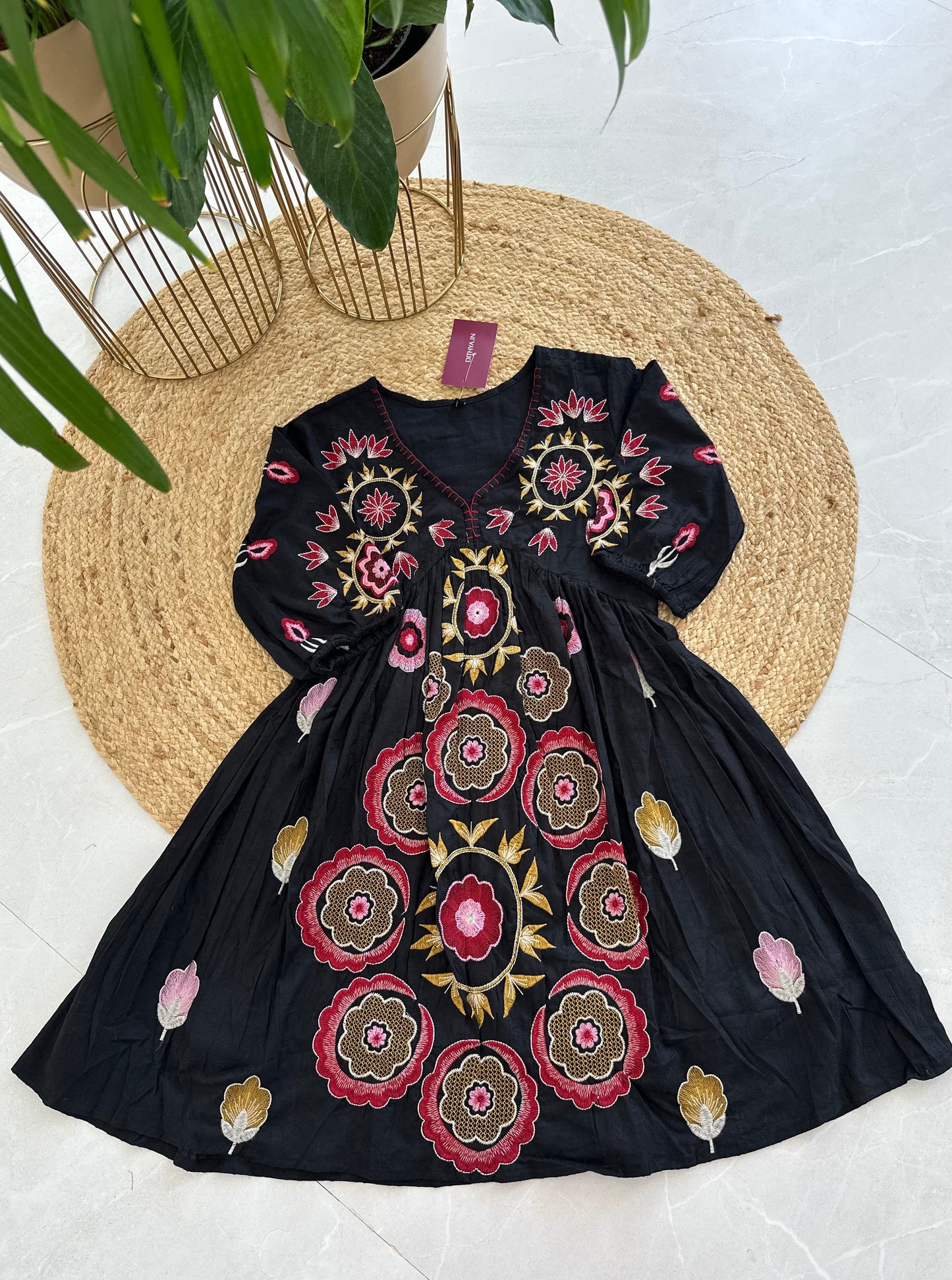 K327 - Cotton hand embroidery Dress in 4 styles