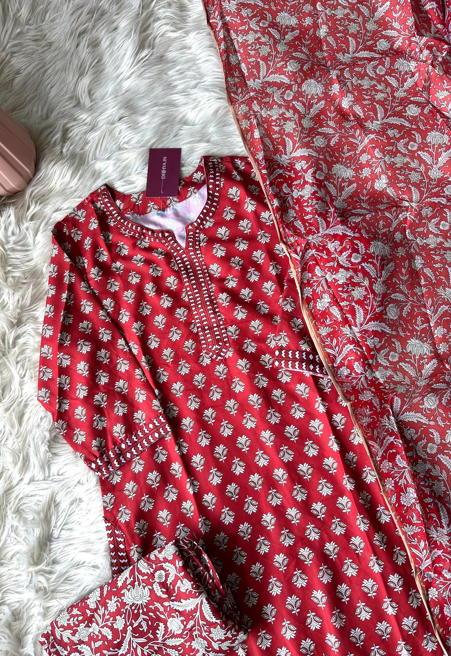 K256 - Rayon cotton straight Kurti with pants and dupatta
