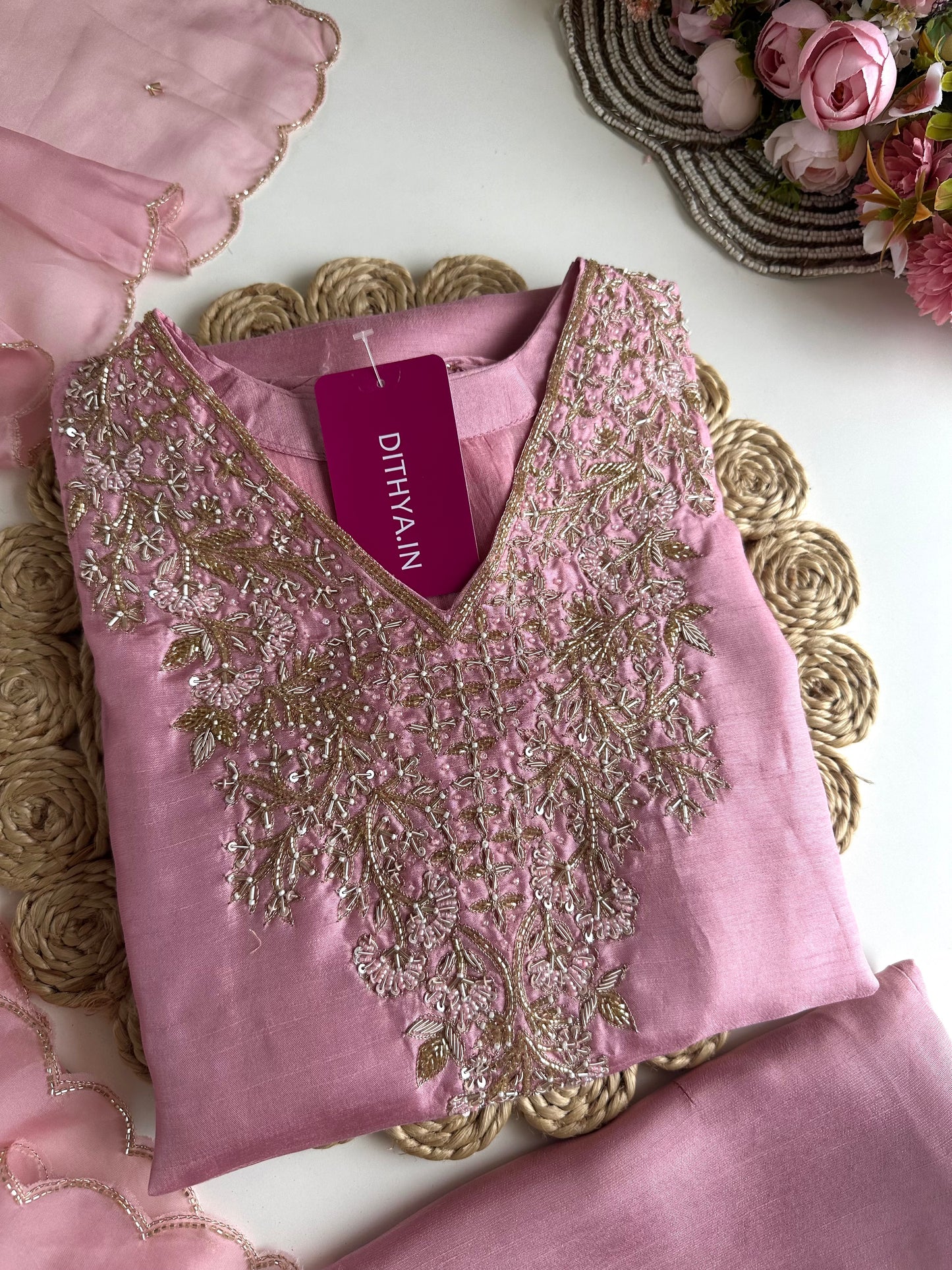 K091 - Russian silk handwork Anarkali with pants and dupatta