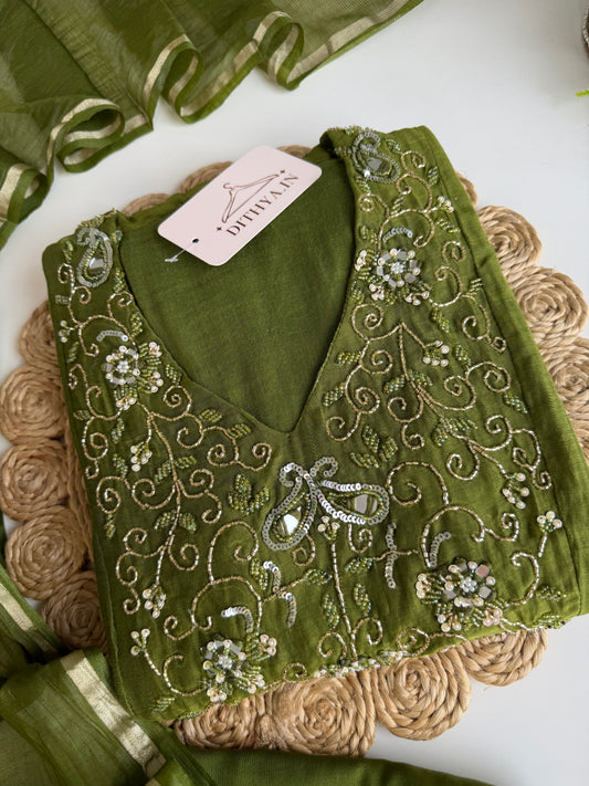 K392 - Mul Chanderi handwork Anarkali with pants and dupatta