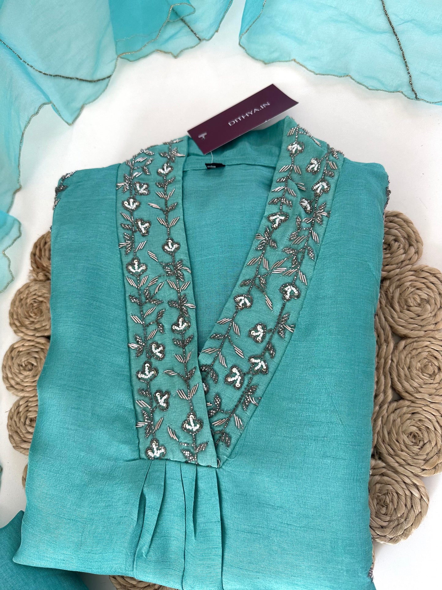 K200 - Russian silk handwork Anarkali with pants and dupatta .