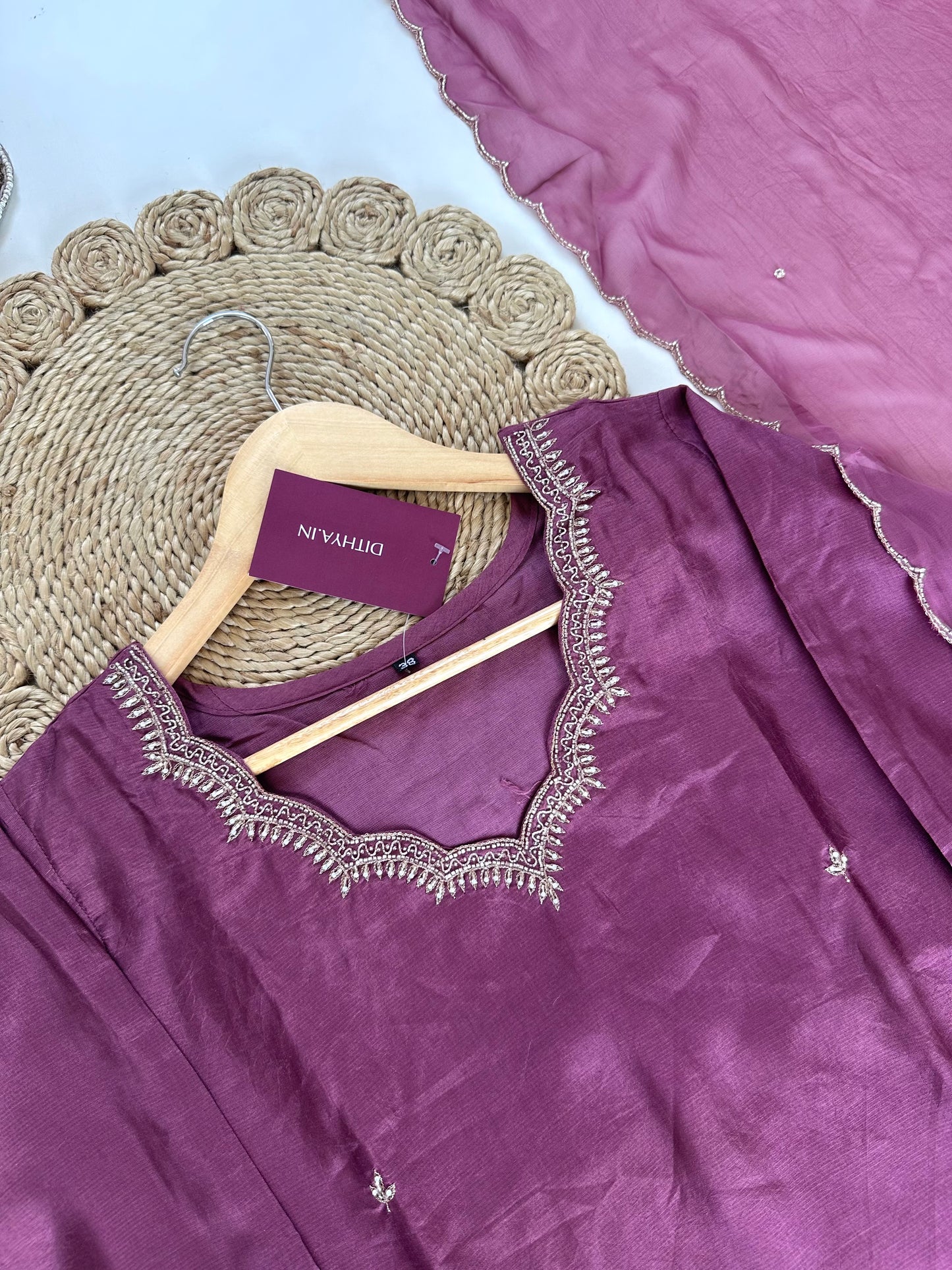 K254 - Russian silk Zardosi work straight kurti with palazzo and dupatta .