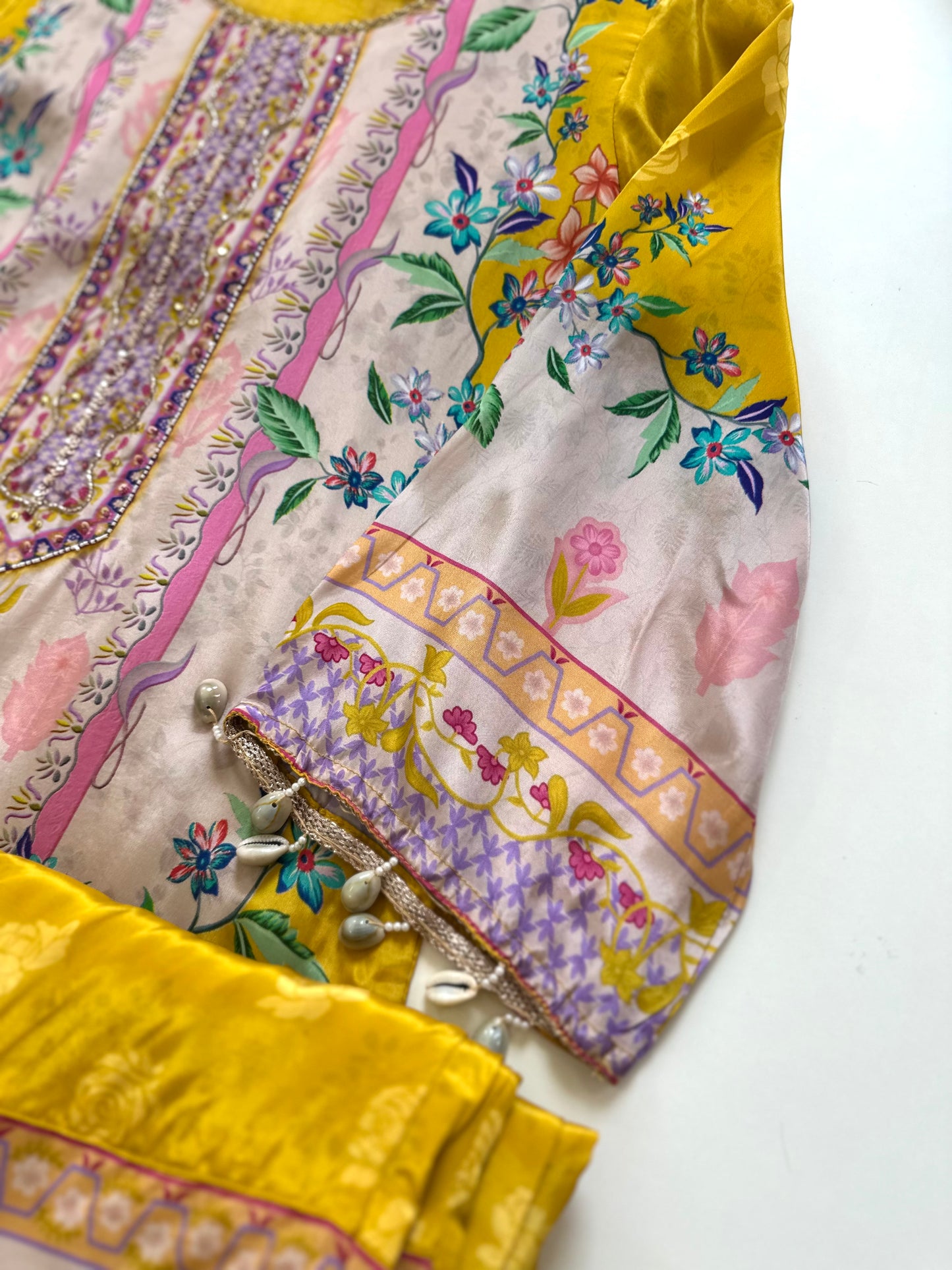 K070 - Pure crepe floral printed Aline Kurti with pants and dupatta