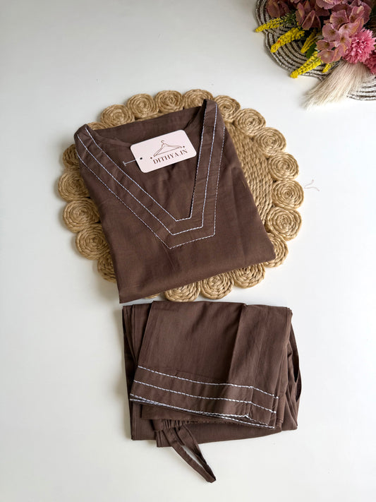K460 - Cotton embroidered straight Kurti with pants in 2 colours