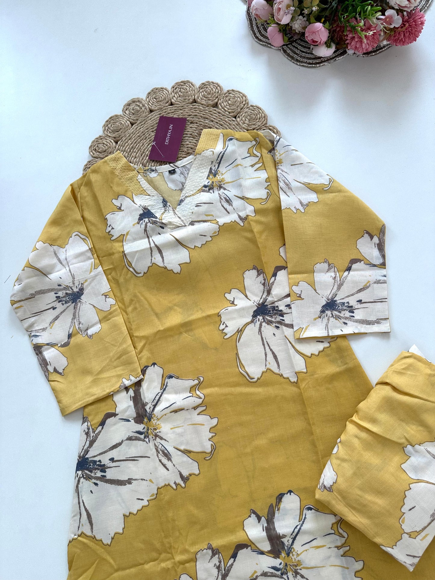 K187 - Cotton floral Kurti with pants in 4 colours