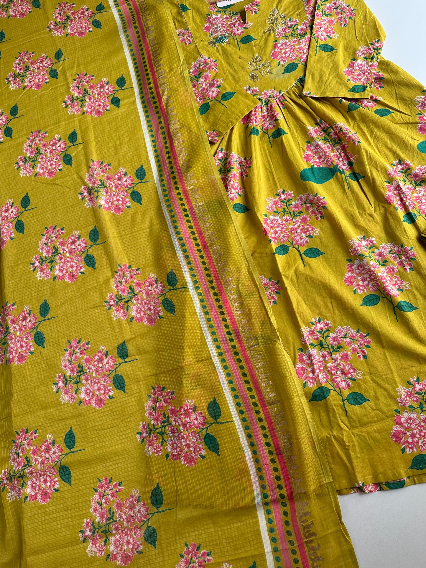 K060 - Mul cotton floral Anarkali with pants and dupatta