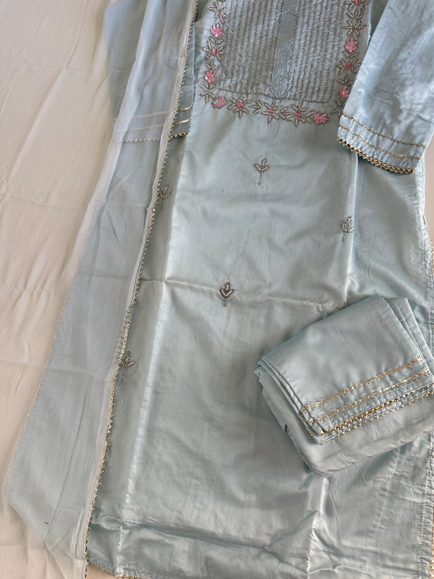 D403-Dola silk straight kurti with pants and dupatta