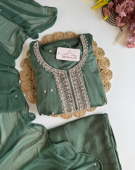K502 - Chinnon handwork Anarkali with pants and dupatta