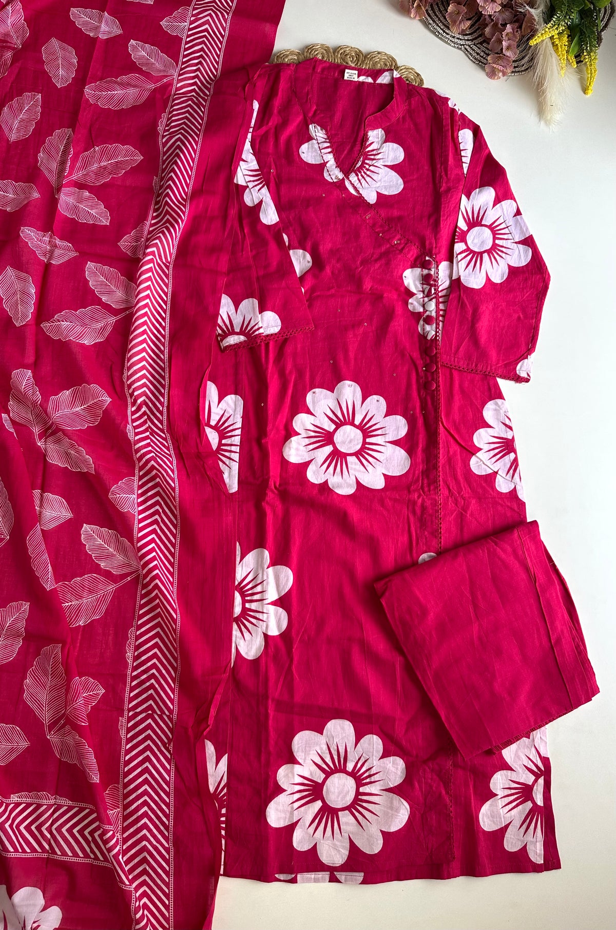 K443 - Mul Cotton straight Kurti with pants and dupatta