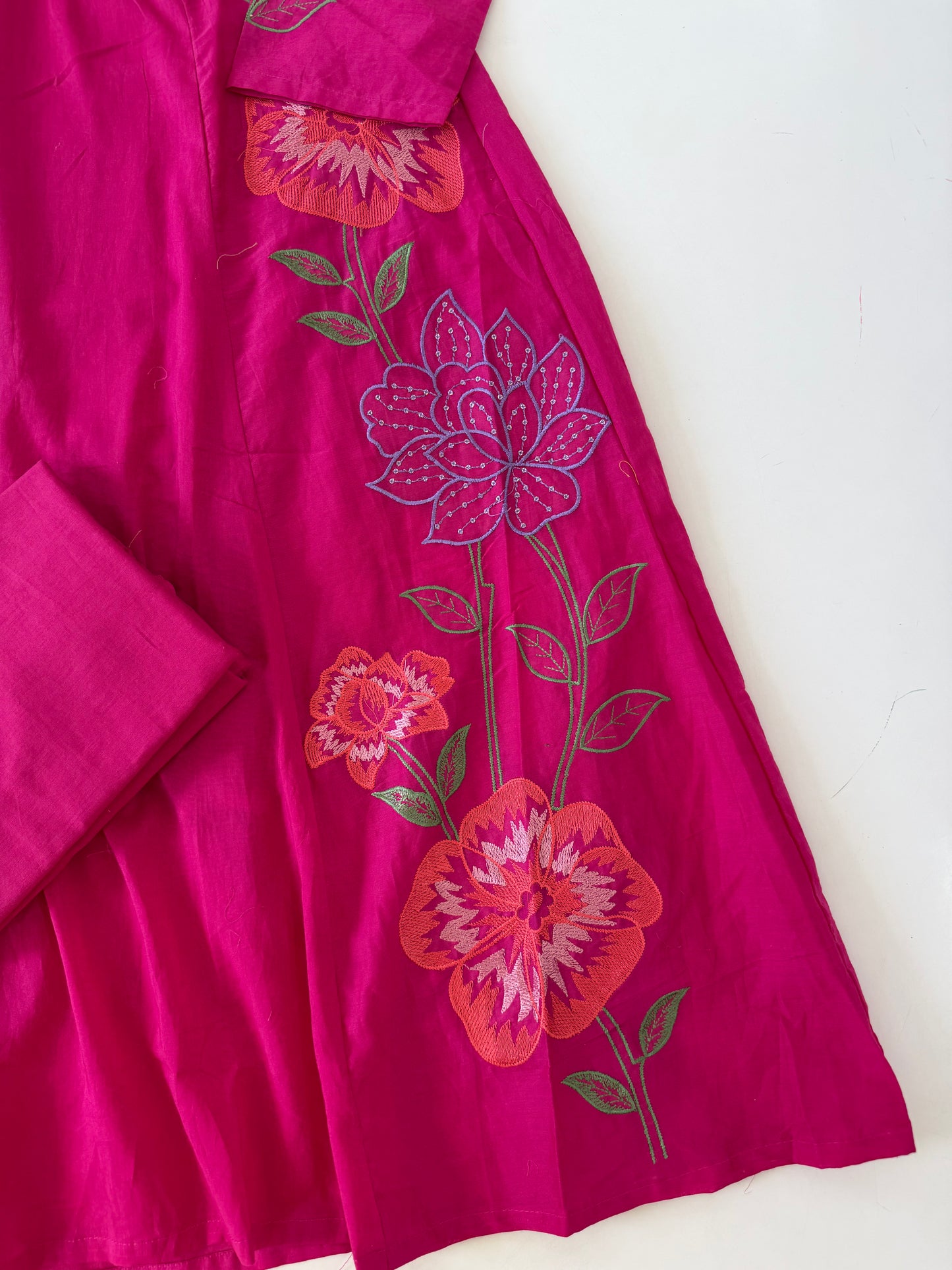 K010 - Mul cotton embroidered Aline Kurti with pants and dupatta