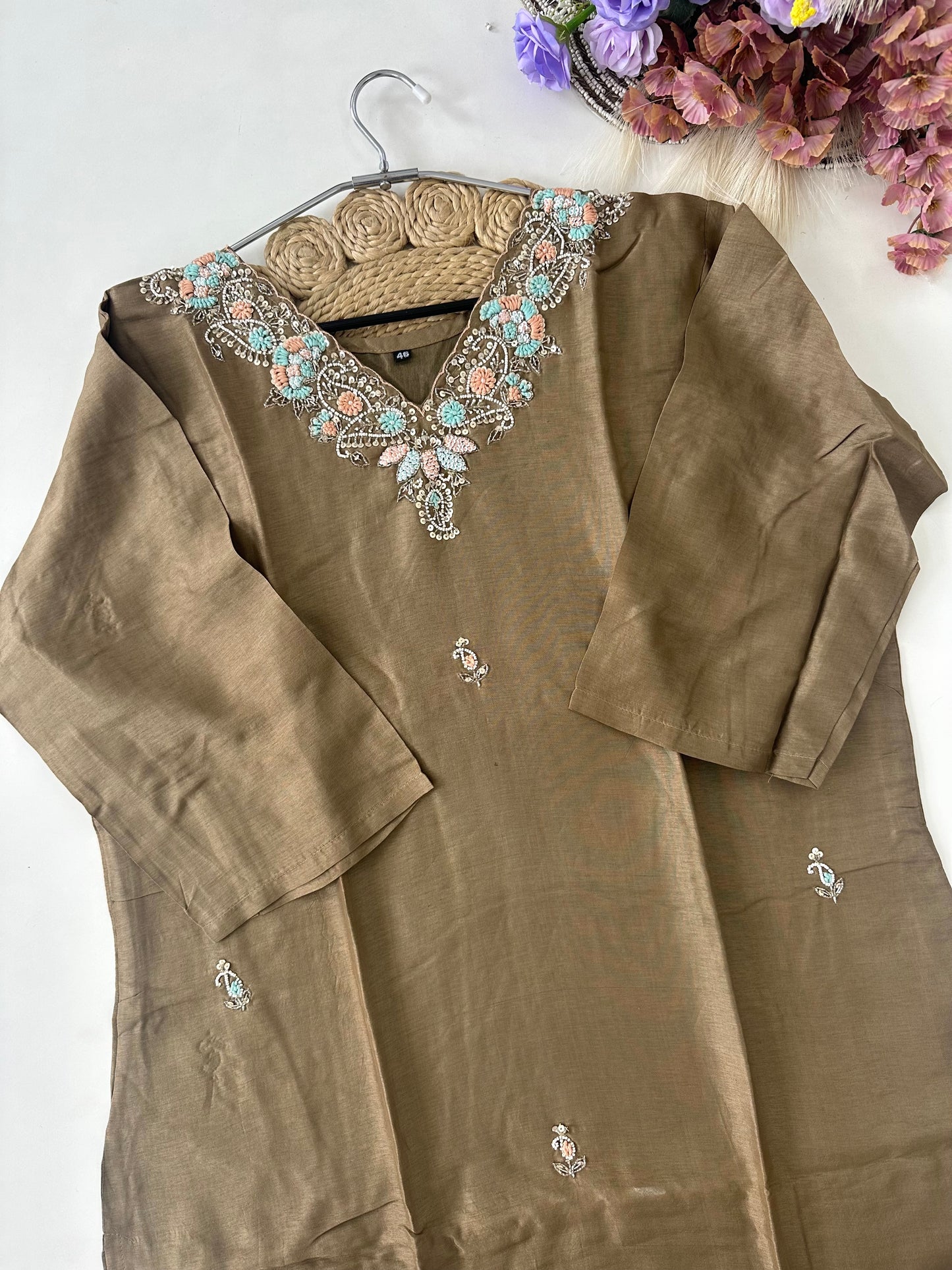 D197 - Dola silk straight kurti with pants and dupatta