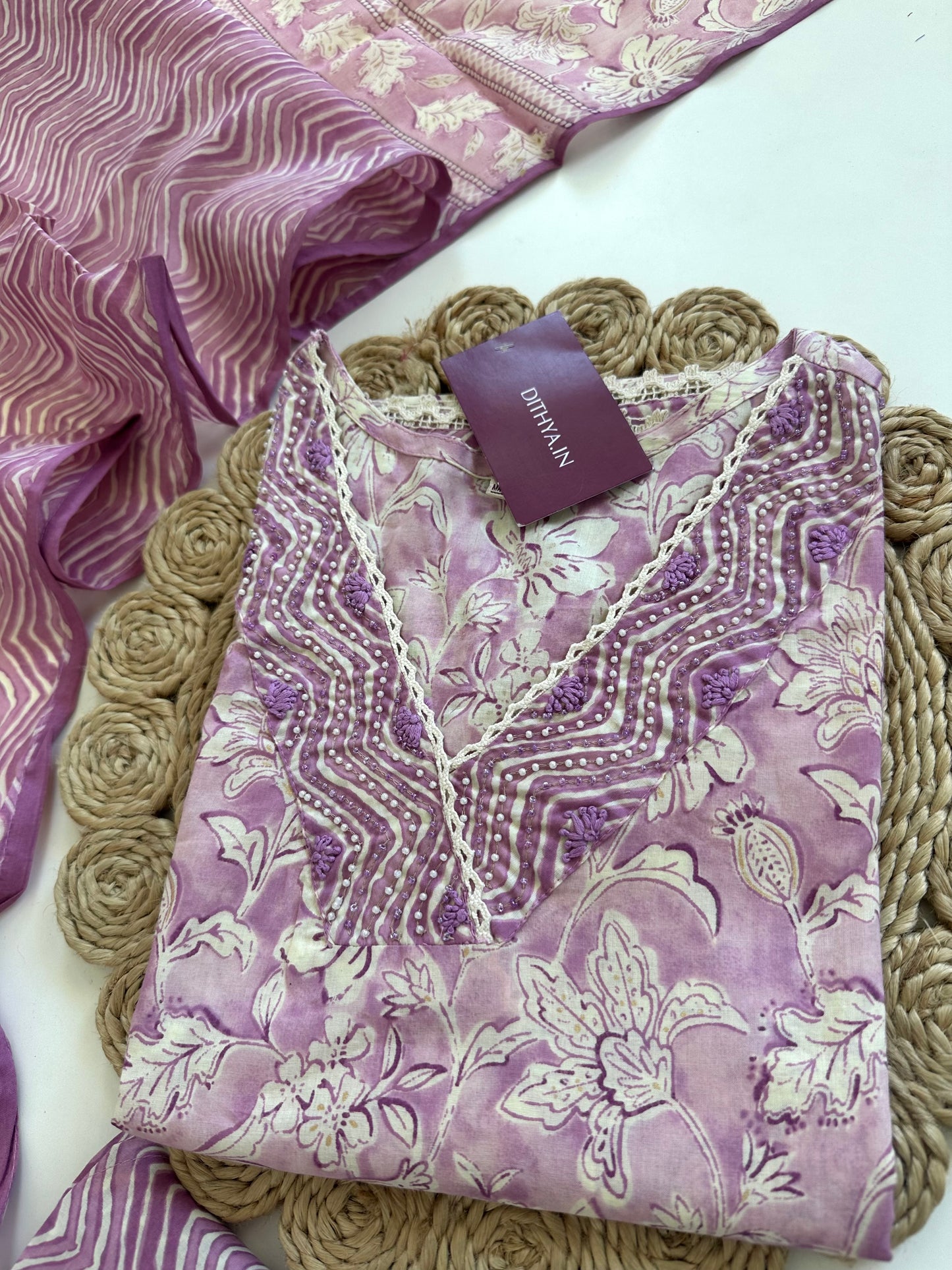 K019 - Cotton straight kurti with pants and dupatta .