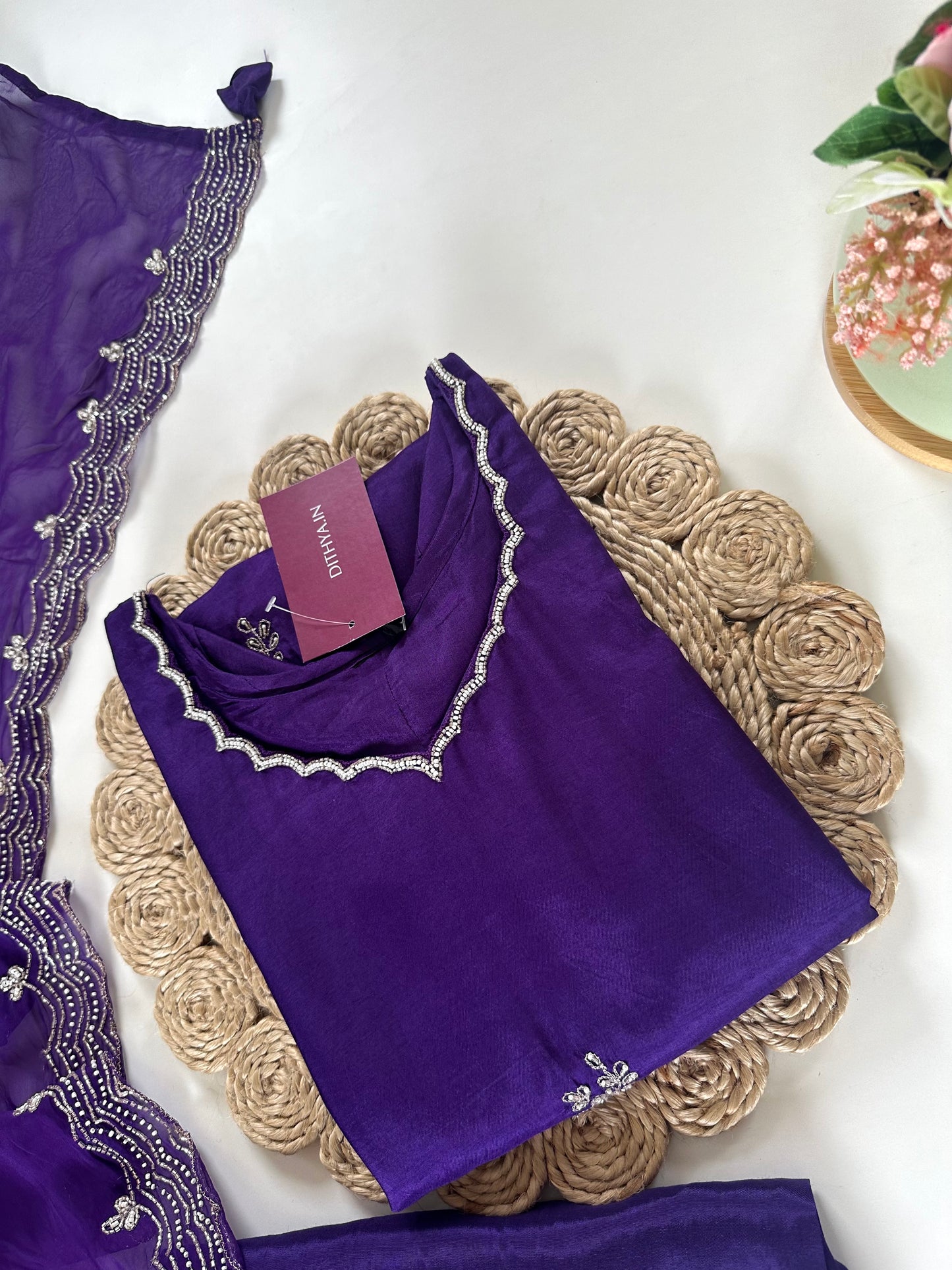 K131 - Russian silk handwork straight kurti with sharara and dupatta