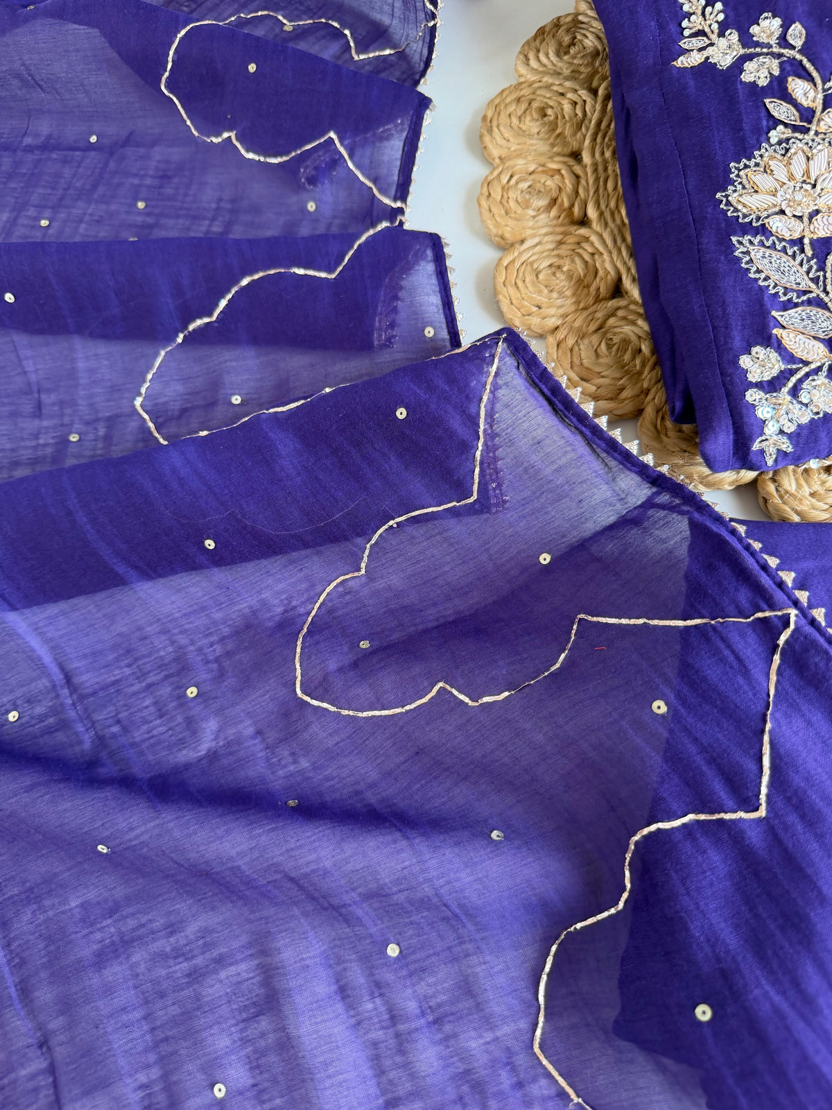 K082 - Mul chanderi handwork Anarkali with pants and dupatta