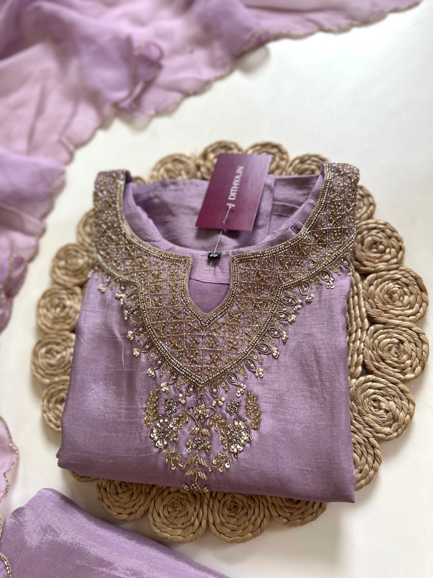 K297 - Dola silk handwork Straight kurti with palazzo and dupatta
