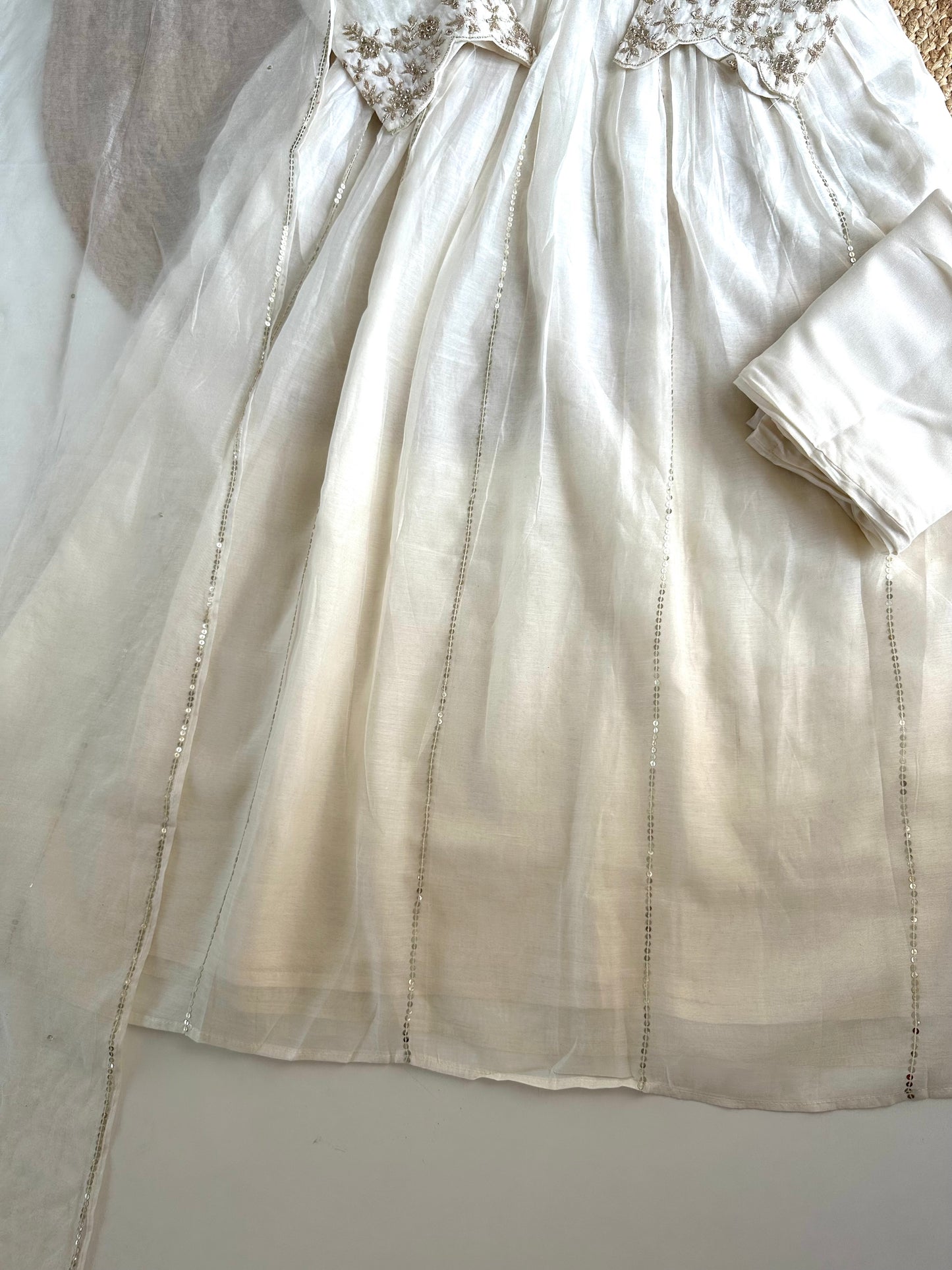 K099 - Mul Chanderi handwork Anarkali with pants and dupatta