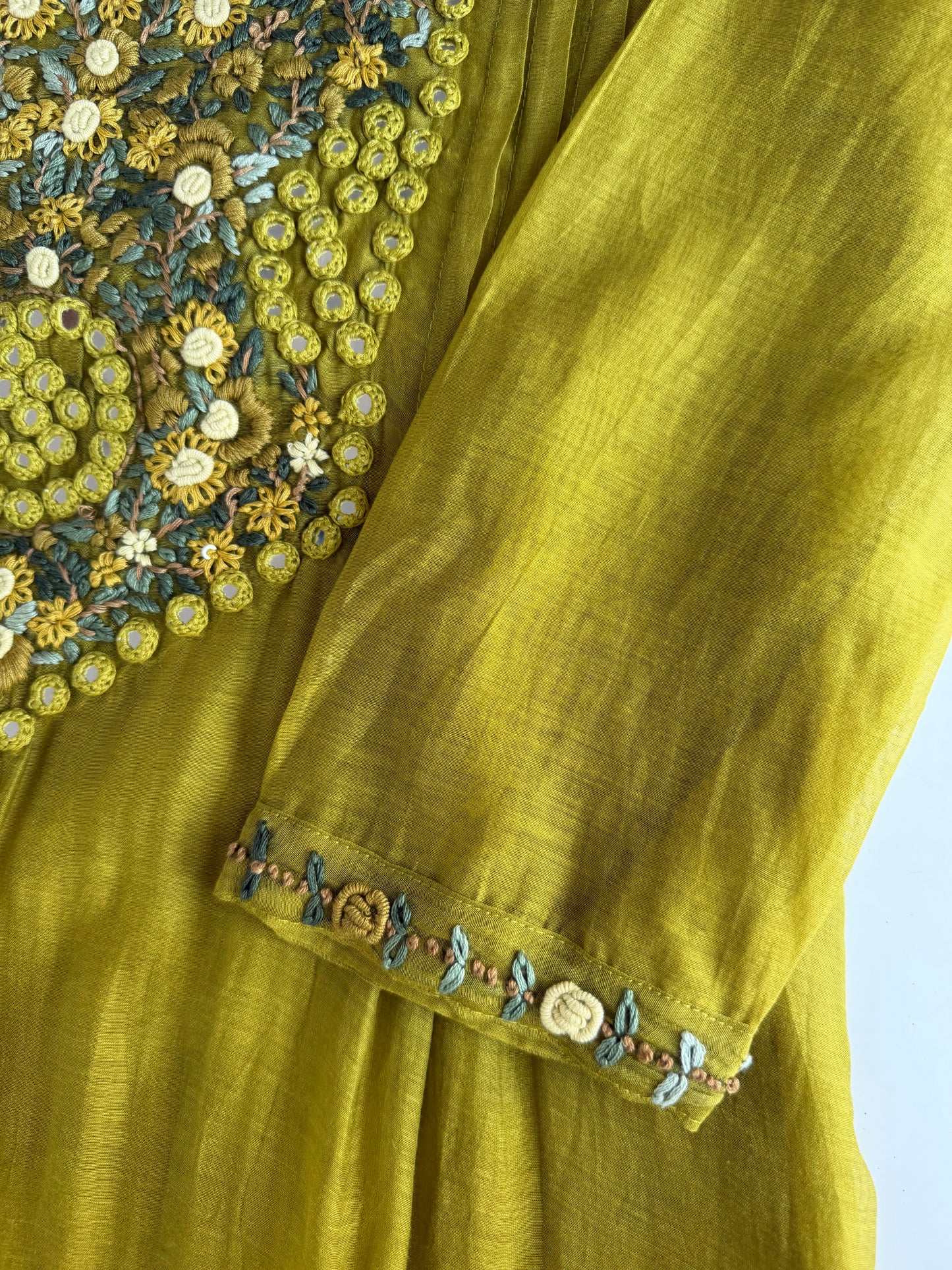 K604 - Mul chanderi embroidered Aline Kurti with pants and dupatta