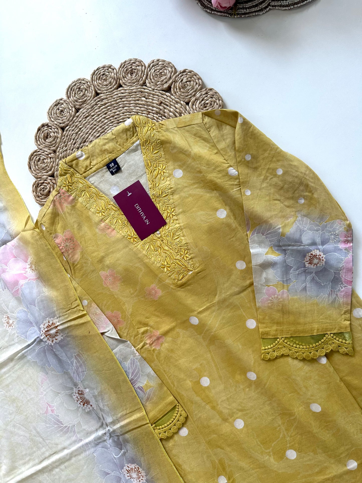 K292 - Cotton printed straight kurti with pants and dupatta.