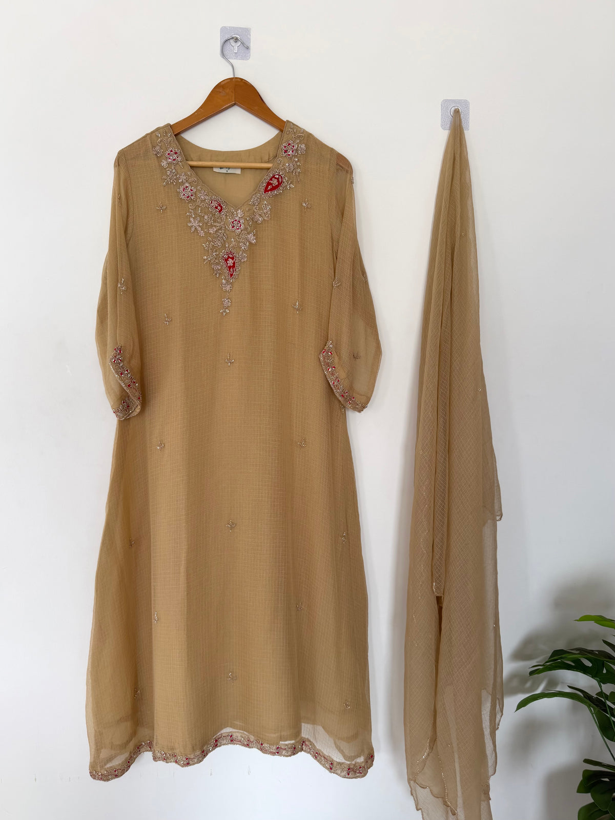 K229 - Kota doriya handwork aline Kurti with pants and dupatta in 3 colours