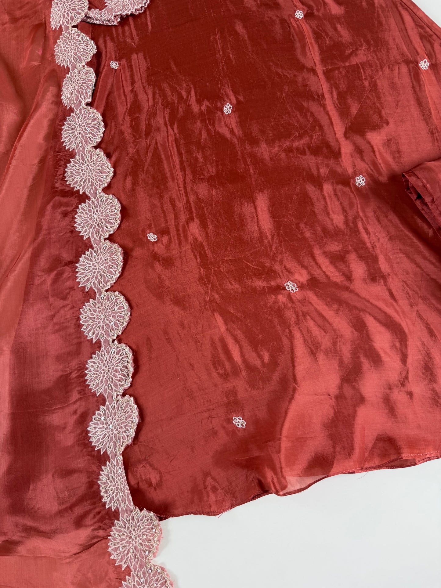 K467 - Pure Ho silk handwork aline Kurti with pants and dupatta