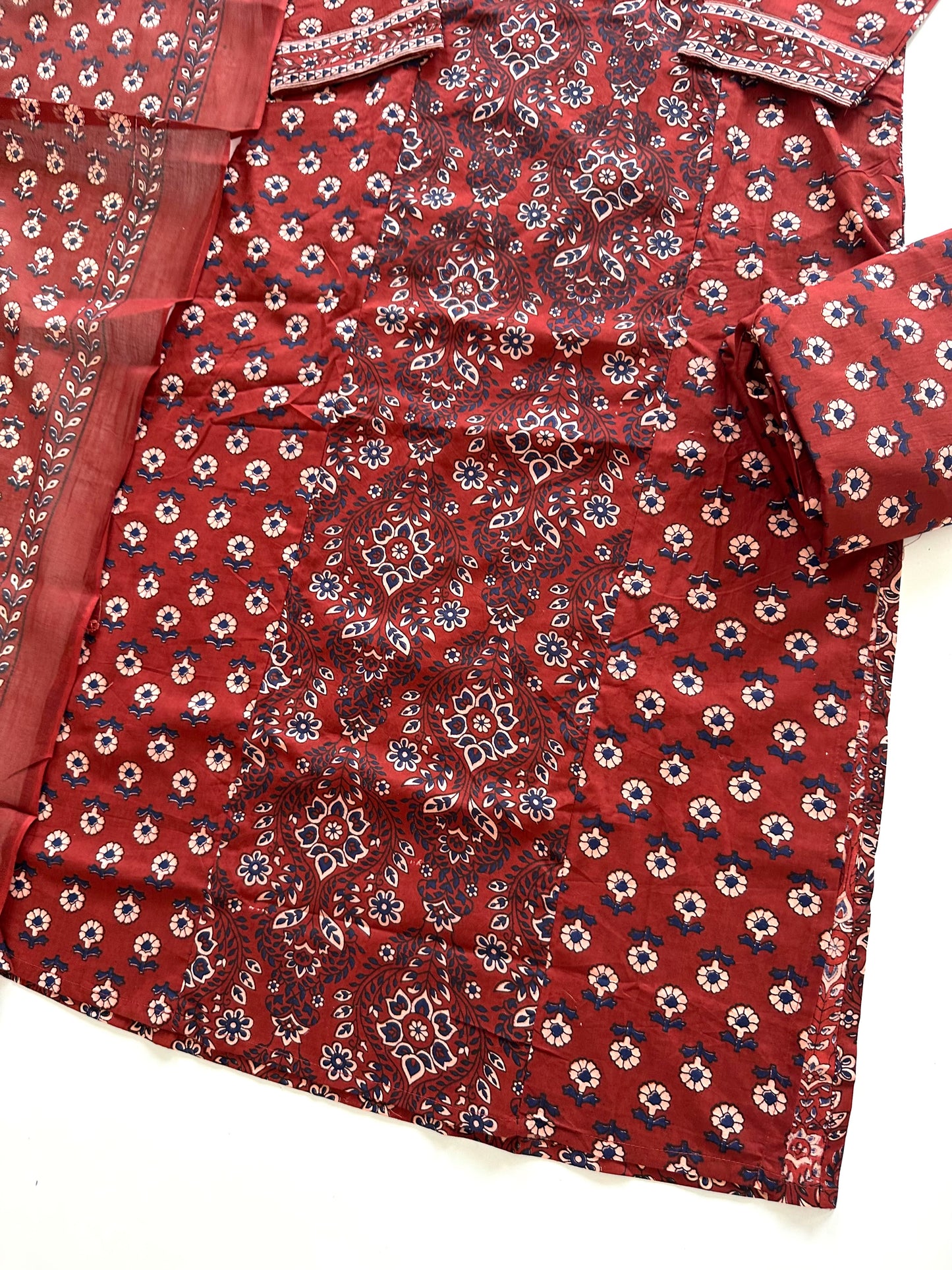 K201 - Cotton printed Straight Kurti with pants and dupatta in 2 colours