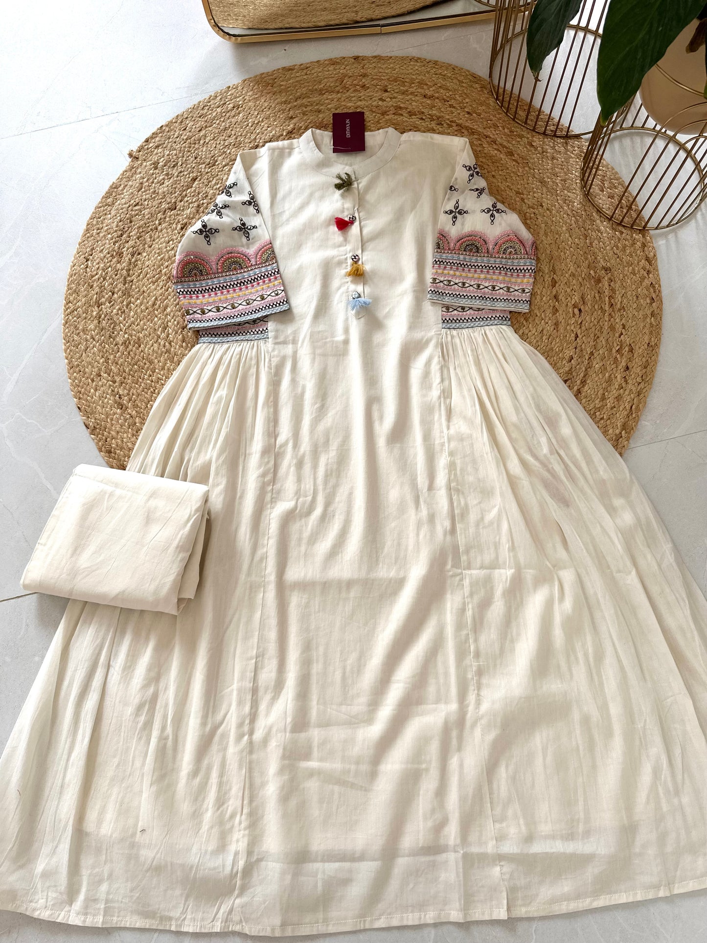 K290 - Cotton embroidered Aline Kurti with pants