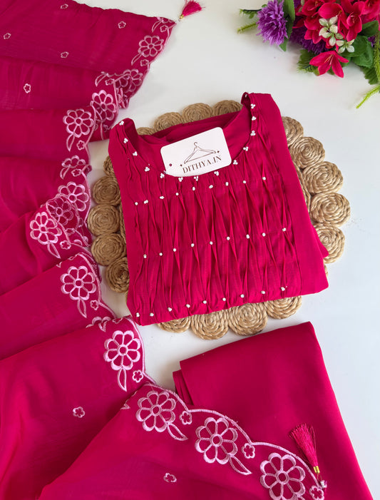 K040 - Surat Mul chanderi embroidered Anarkali with pants and dupatta in 2 colours