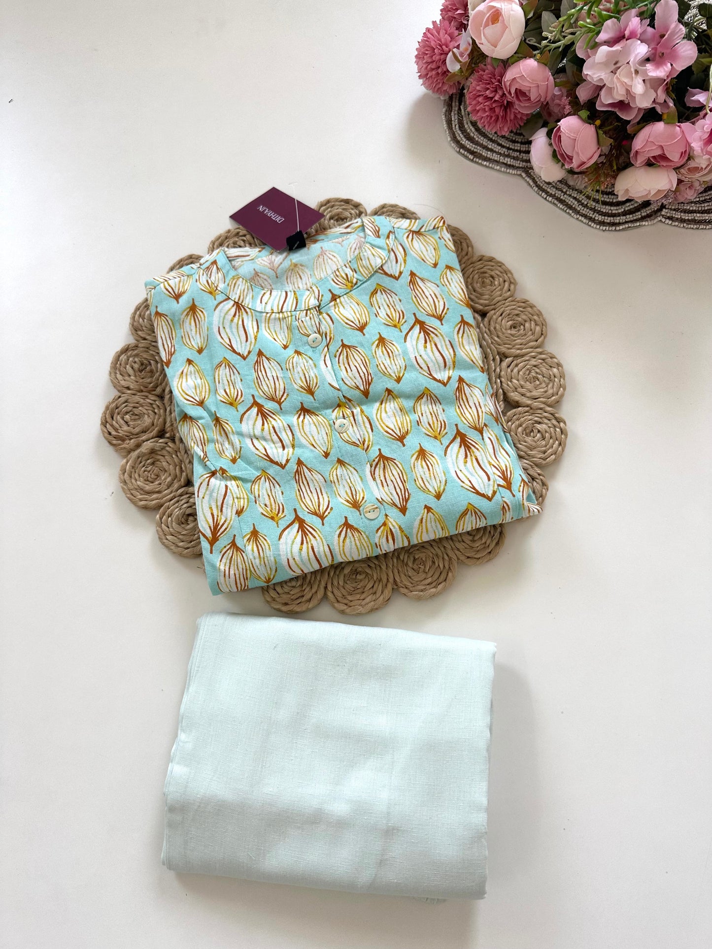 K192 - Slub cotton printed Kurti with pants