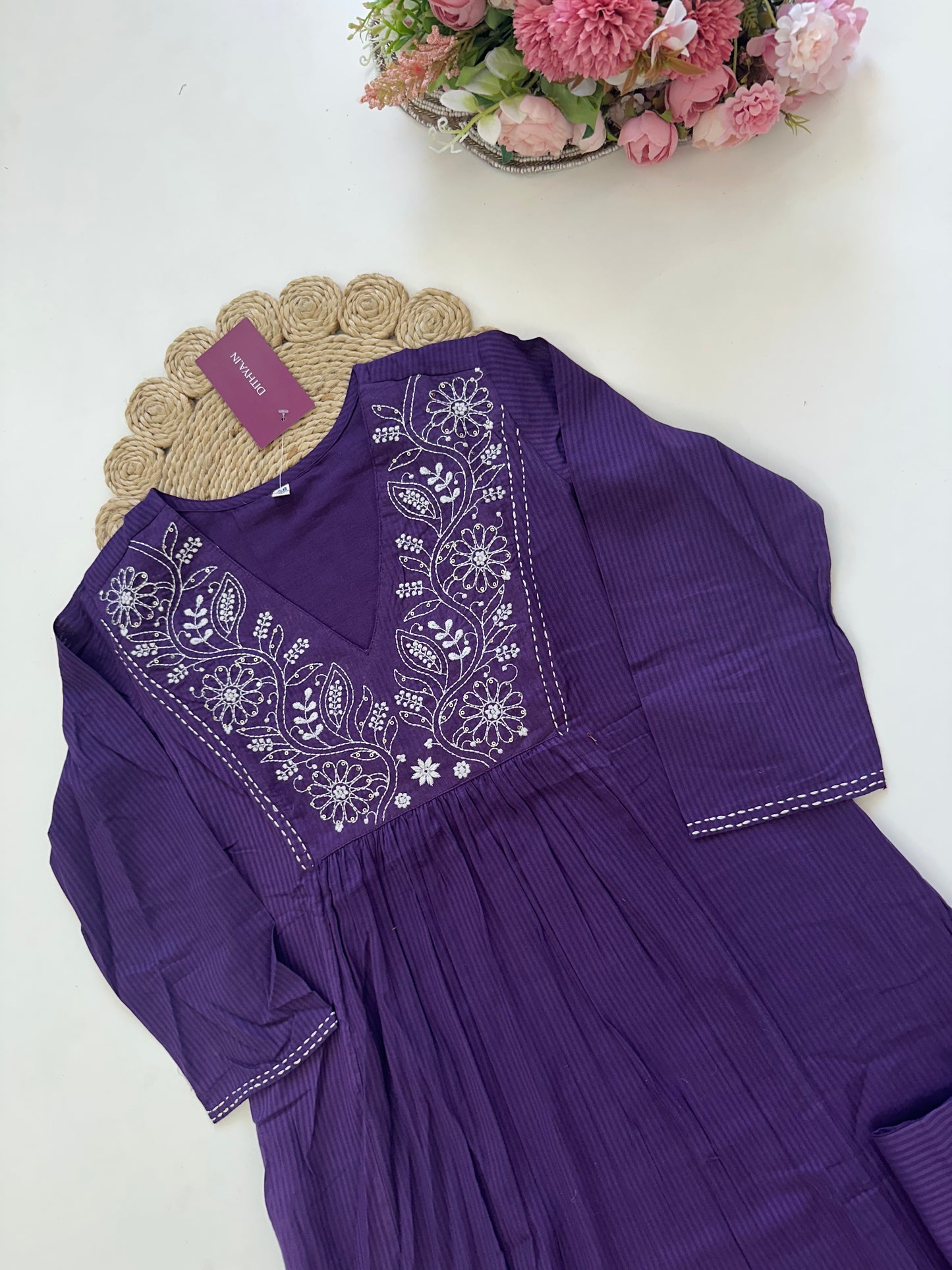 K042 - Cotton embroidered Kurti with pants in 2 colours
