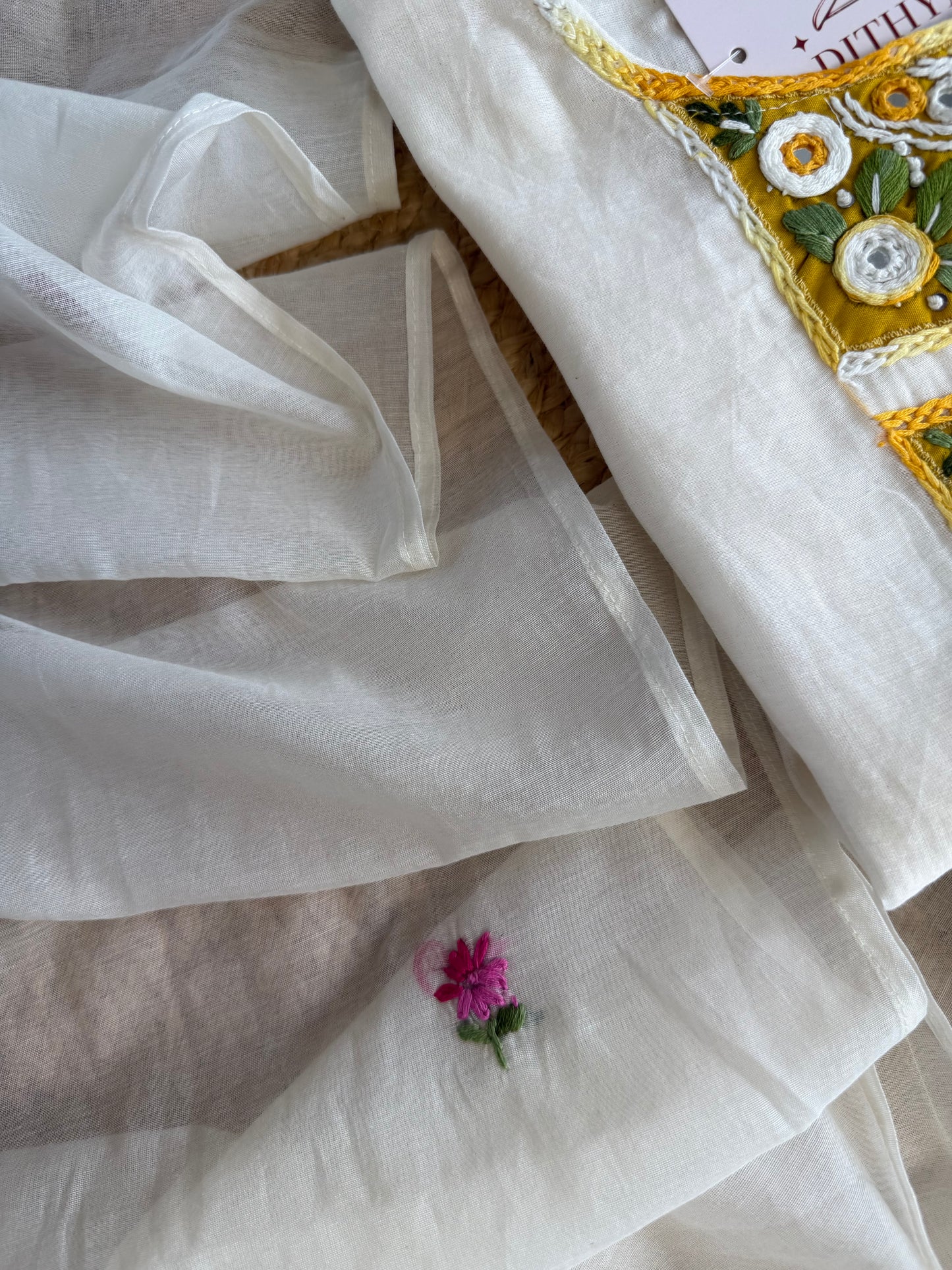 K504 - Mul chanderi embroidered straight Kurti with pants and dupatta