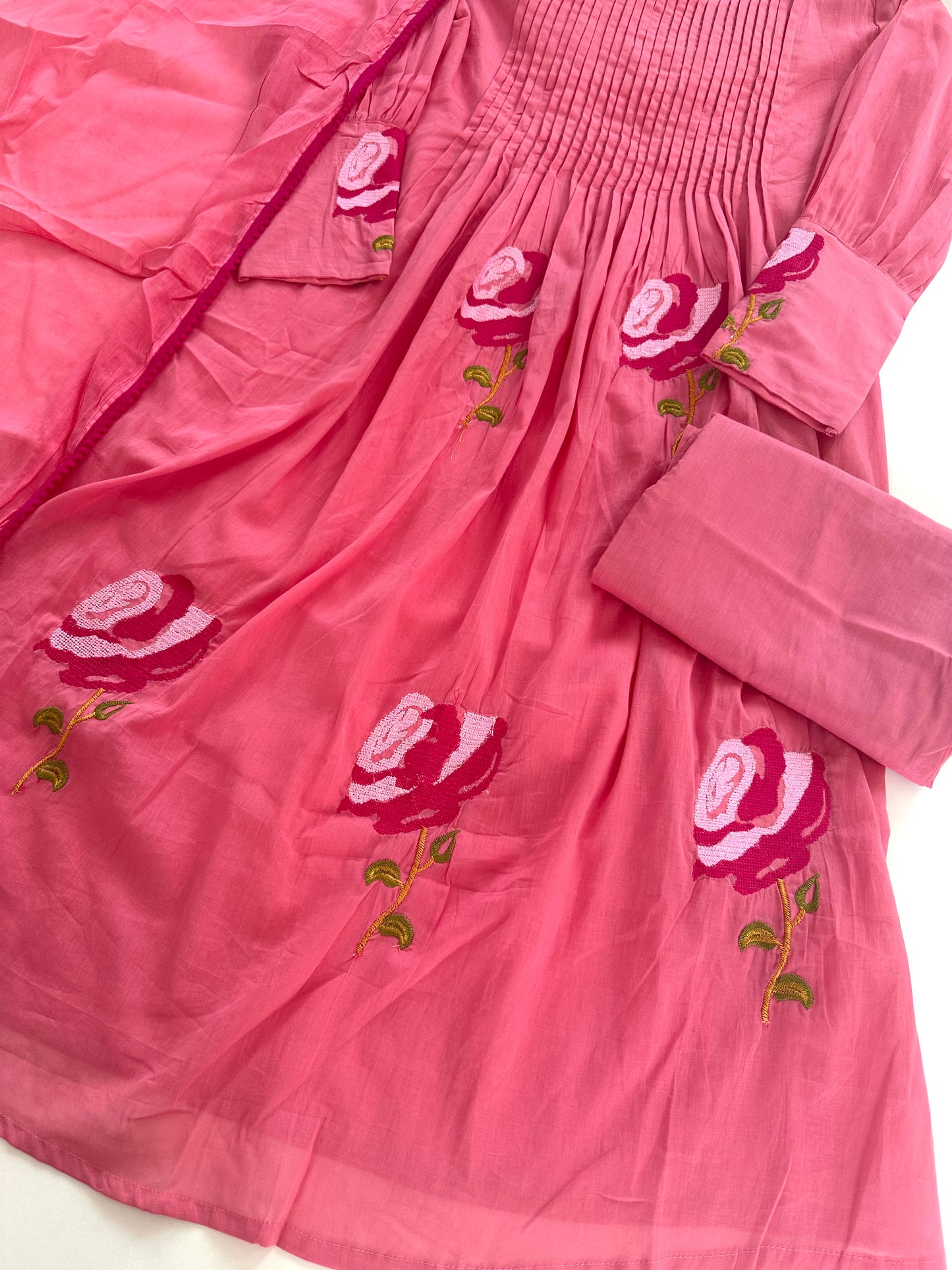 K238 - Cotton embroidered Aline Kurti with pants and dupatta