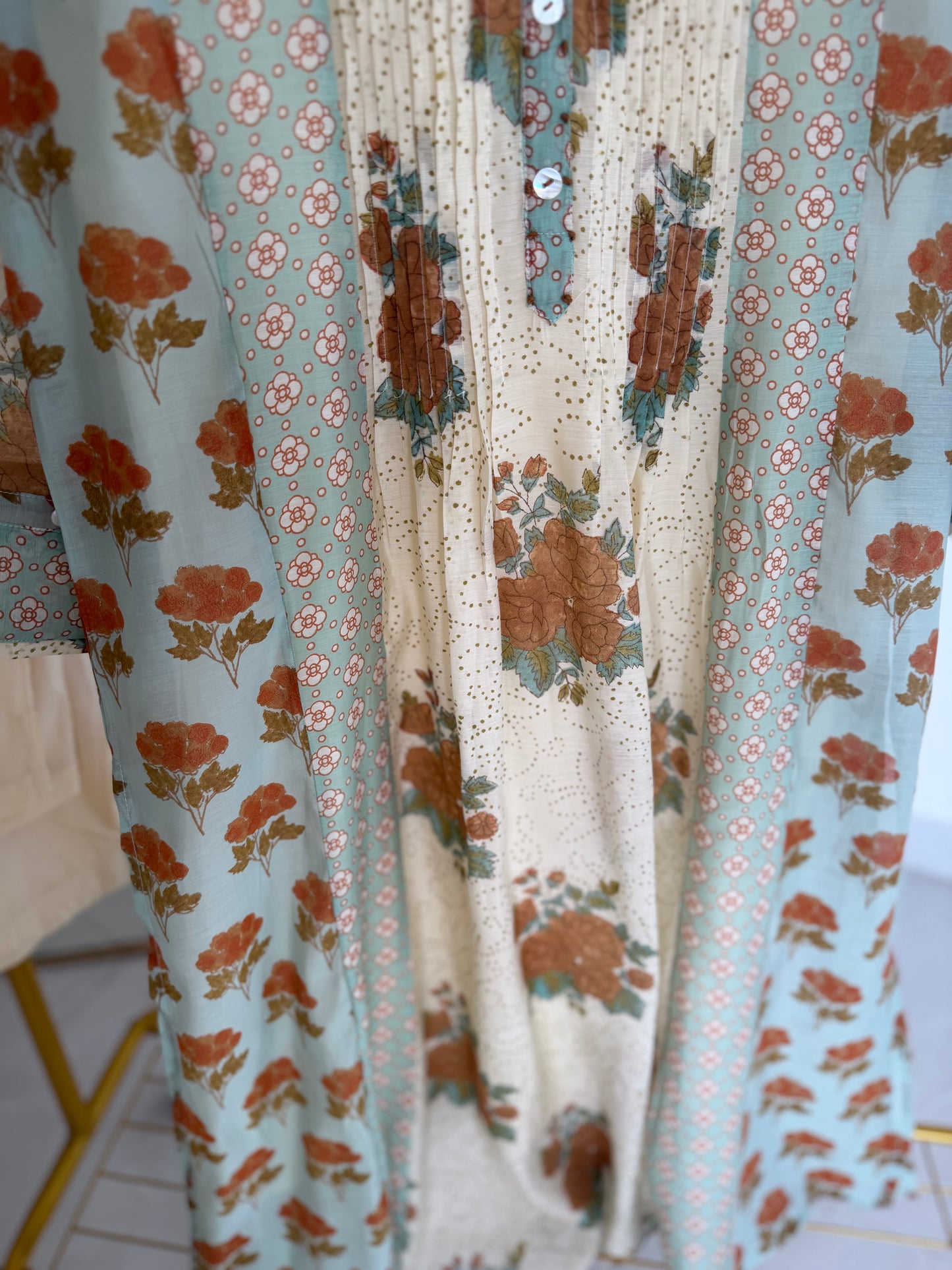 K254 - Viscose organza printed Aline Kurti with pants