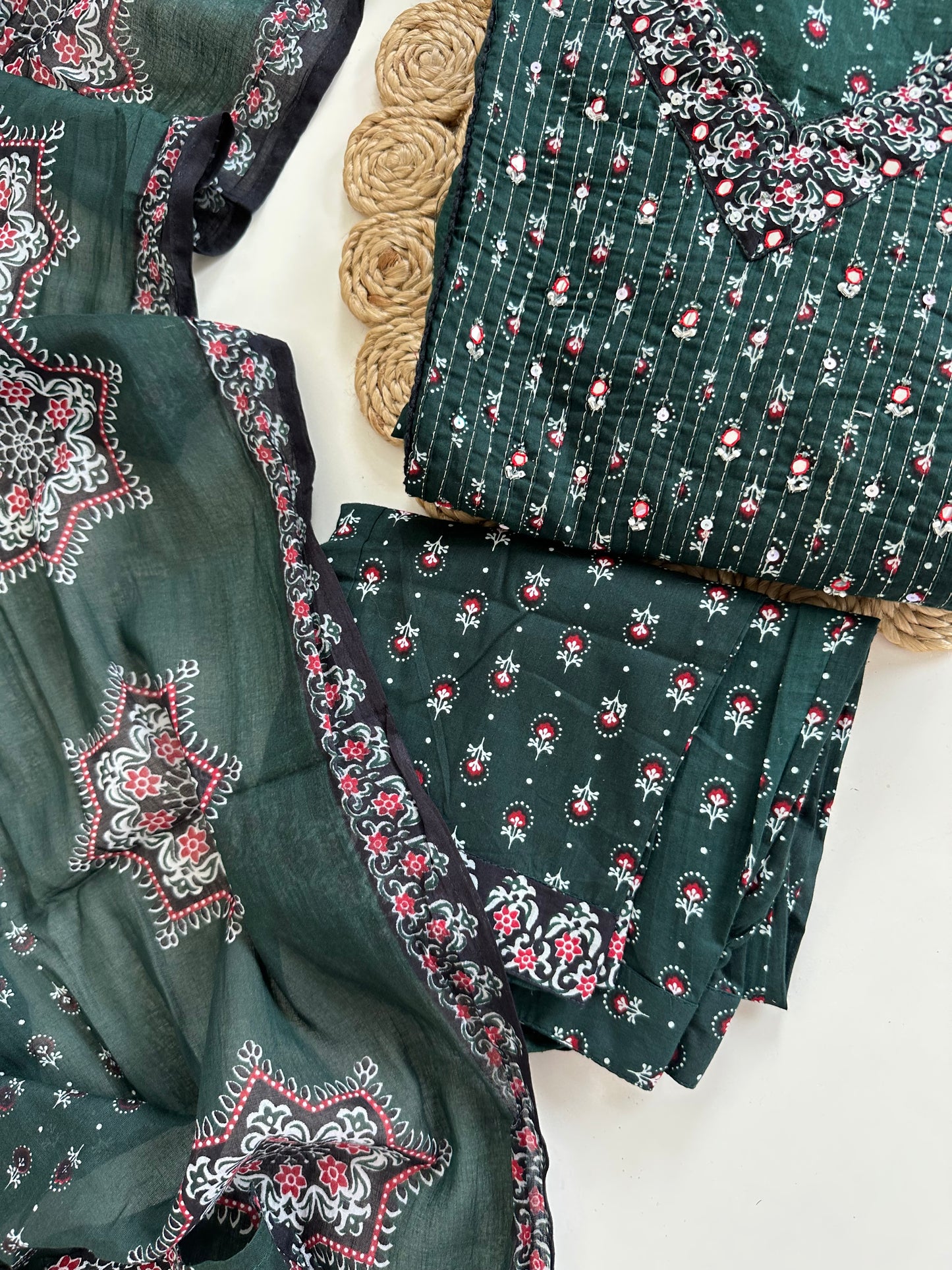 K020 - Mul cotton floral Aline Kurti with pants and dupatta