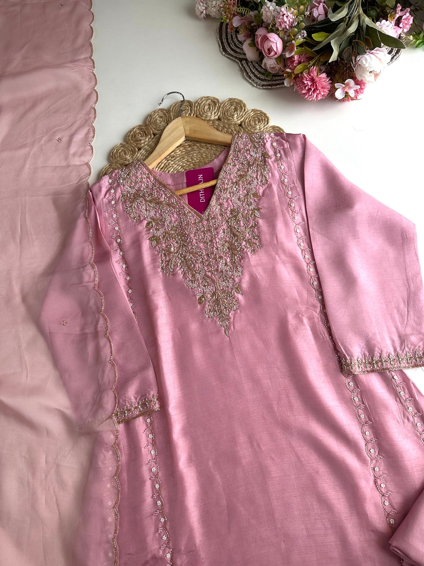 K091 - Russian silk handwork Anarkali with pants and dupatta