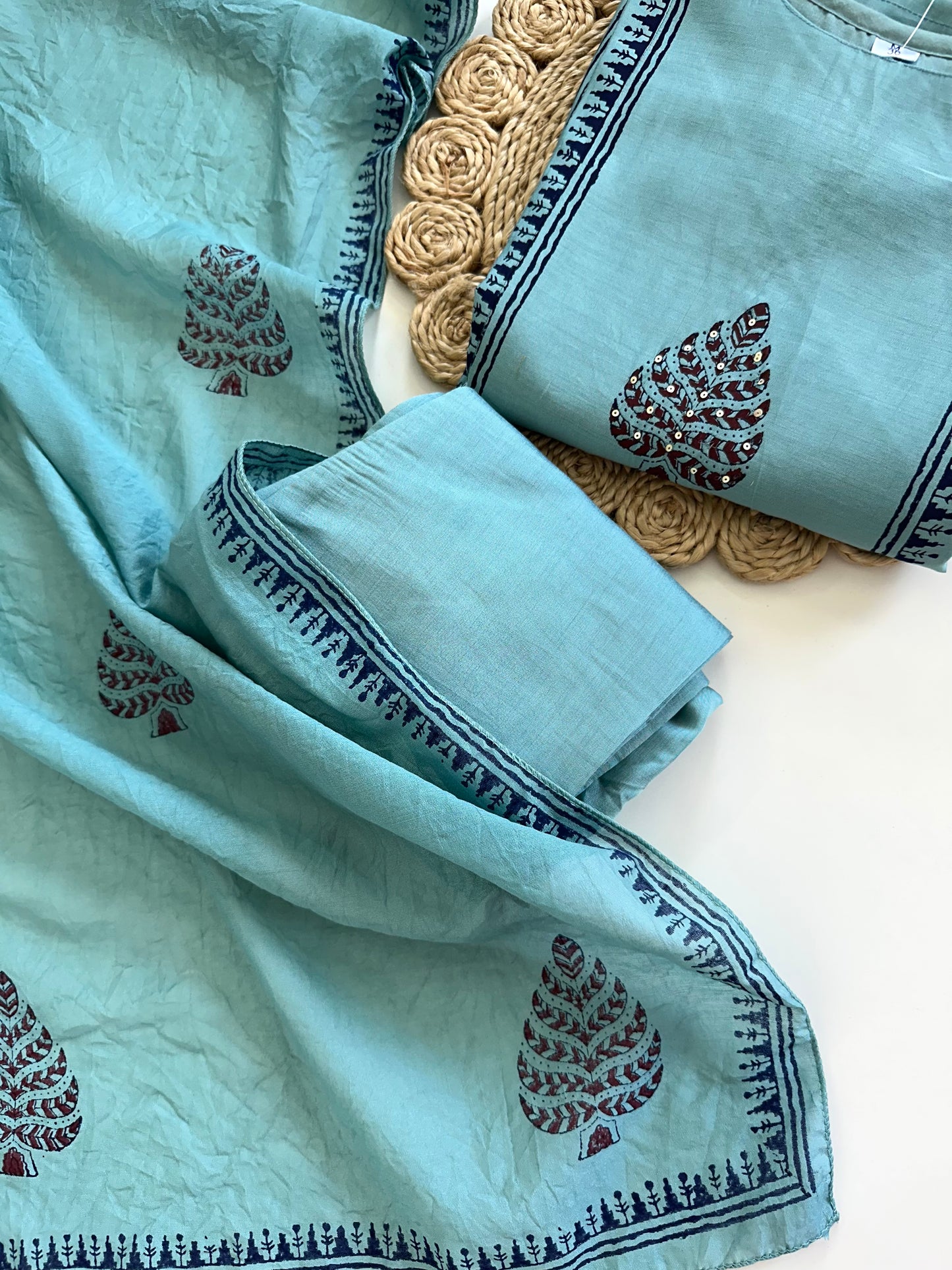 K084 - Cotton silk Aline Kurti with pants and dupatta