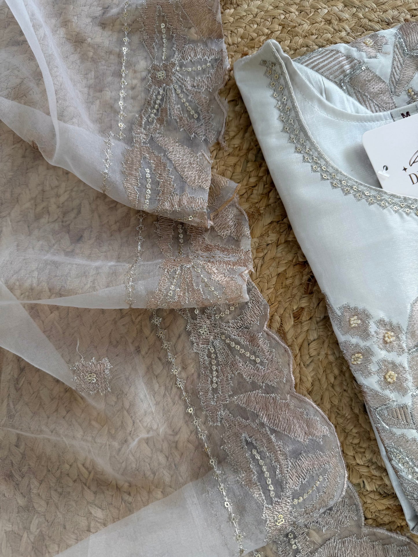 K519 - Shimmer Tissue silk embroidered straight Kurti with pants and dupatta